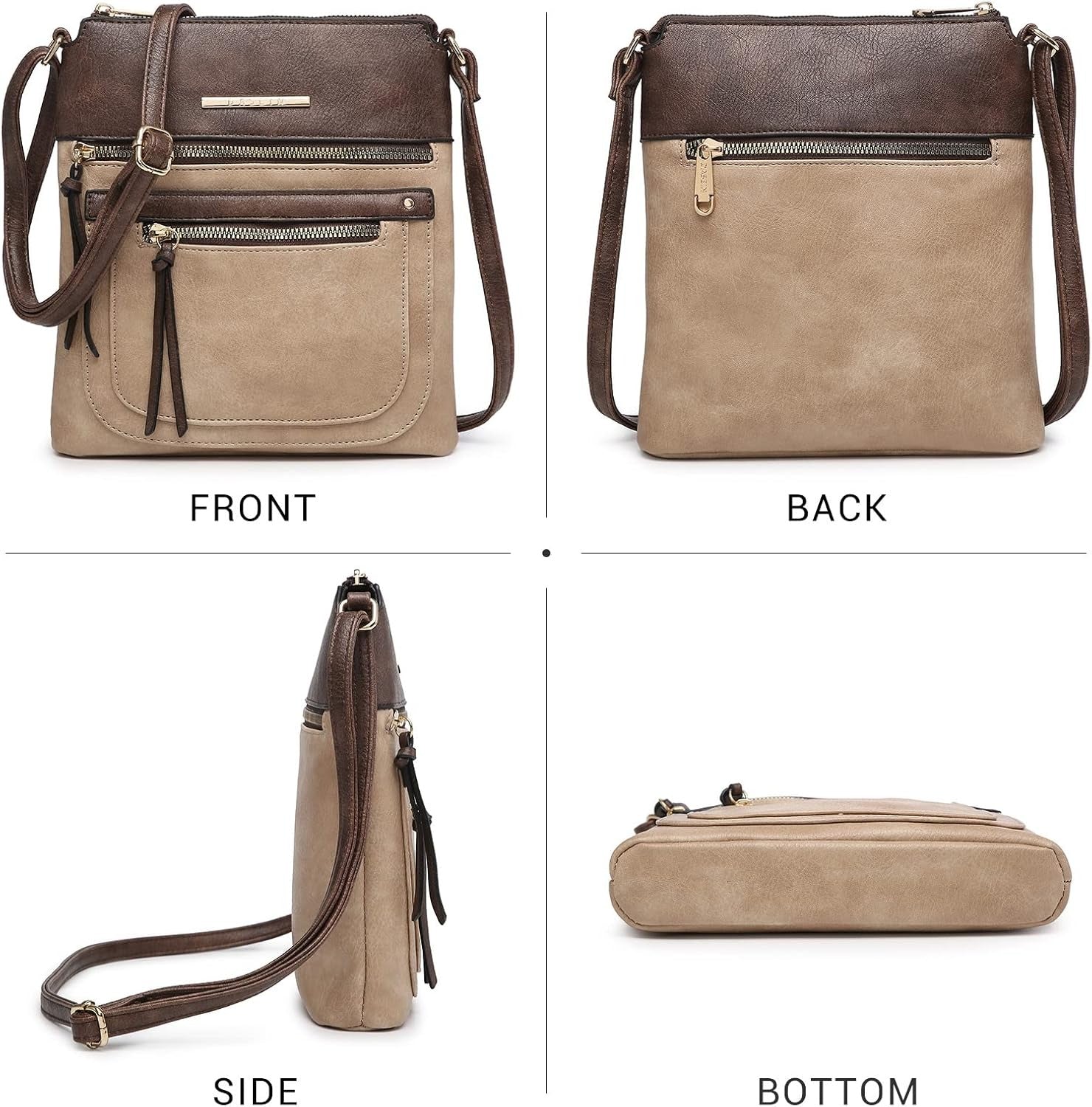 Crossbody Purse for Women Vegan Leather Shoulder Handbags Messenger Bags with Multi Zipper Pockets