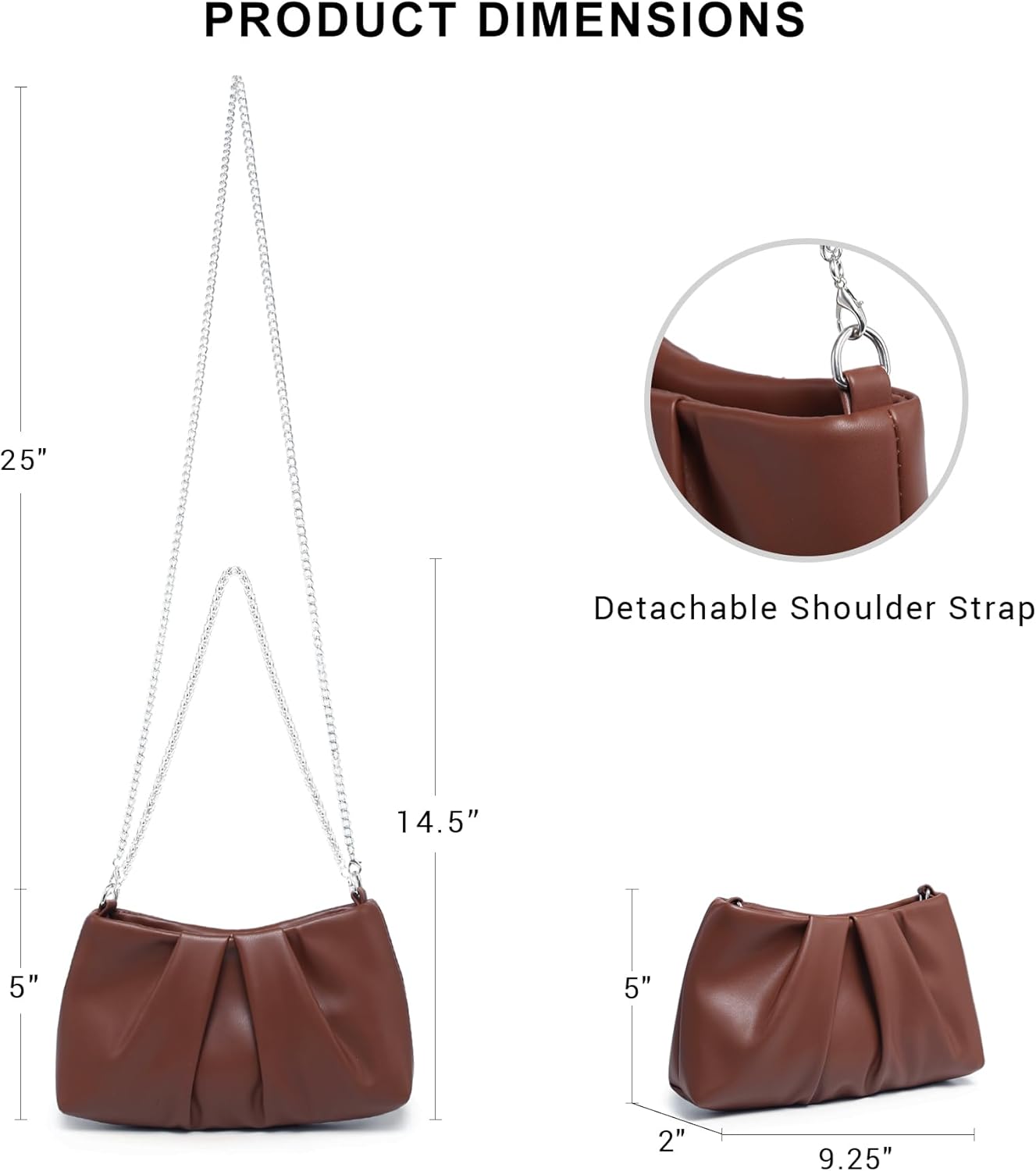 Elegant Pleated Evening Bag Soft Vegan Leather Clutch Purse Dressy Formal Handbag with 2 Chain Straps for Women