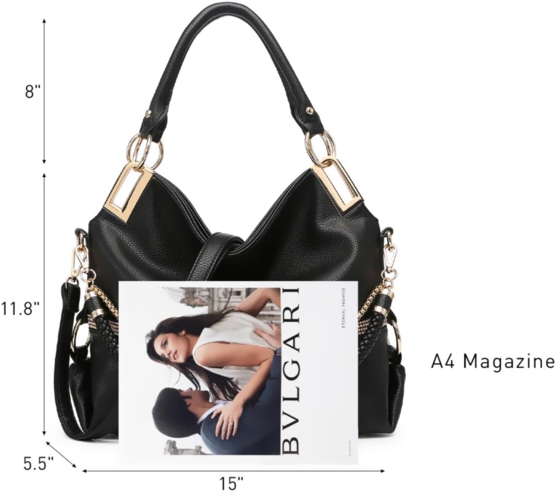 Women's Large Hobo Bag with Rhinestone Accents Vegan Leather Tote Purse Shoulder Handbag for Ladies
