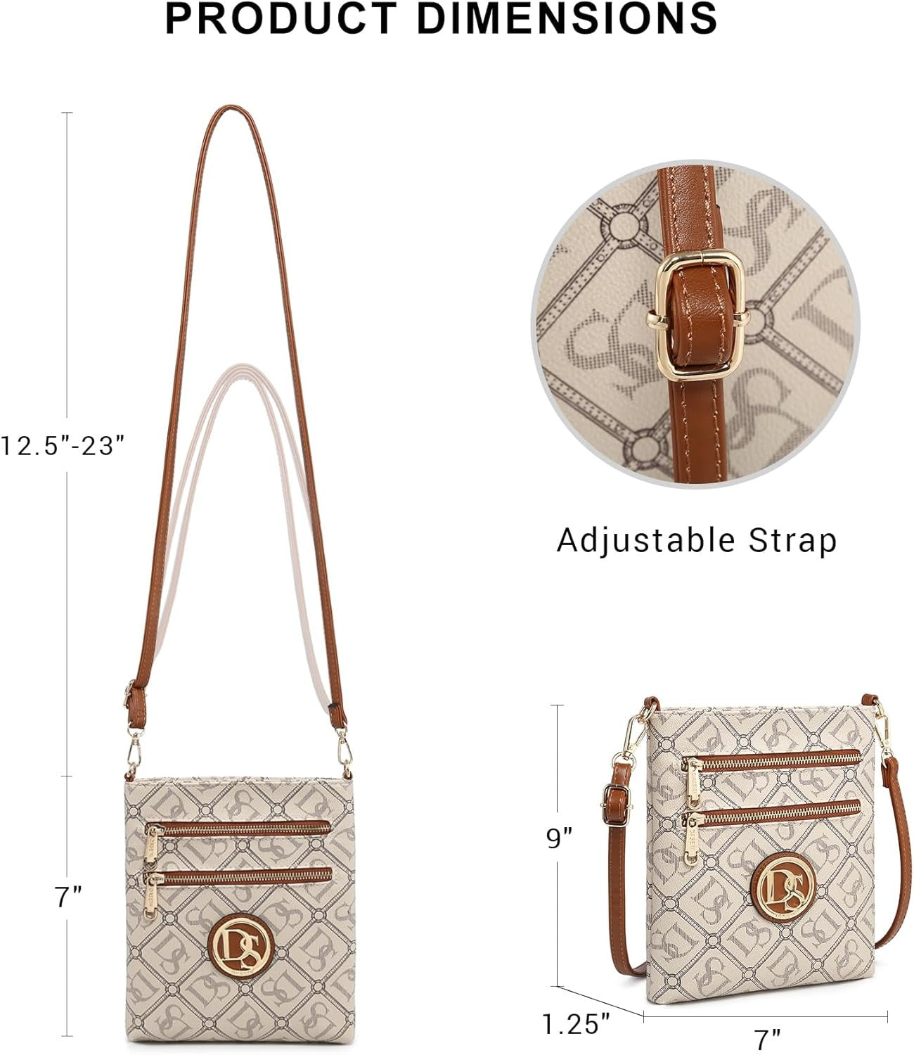 Women Small Crossbody Bag Lightweight Shoulder Purses Multi Zipper Pockets Phone Purse Handbag