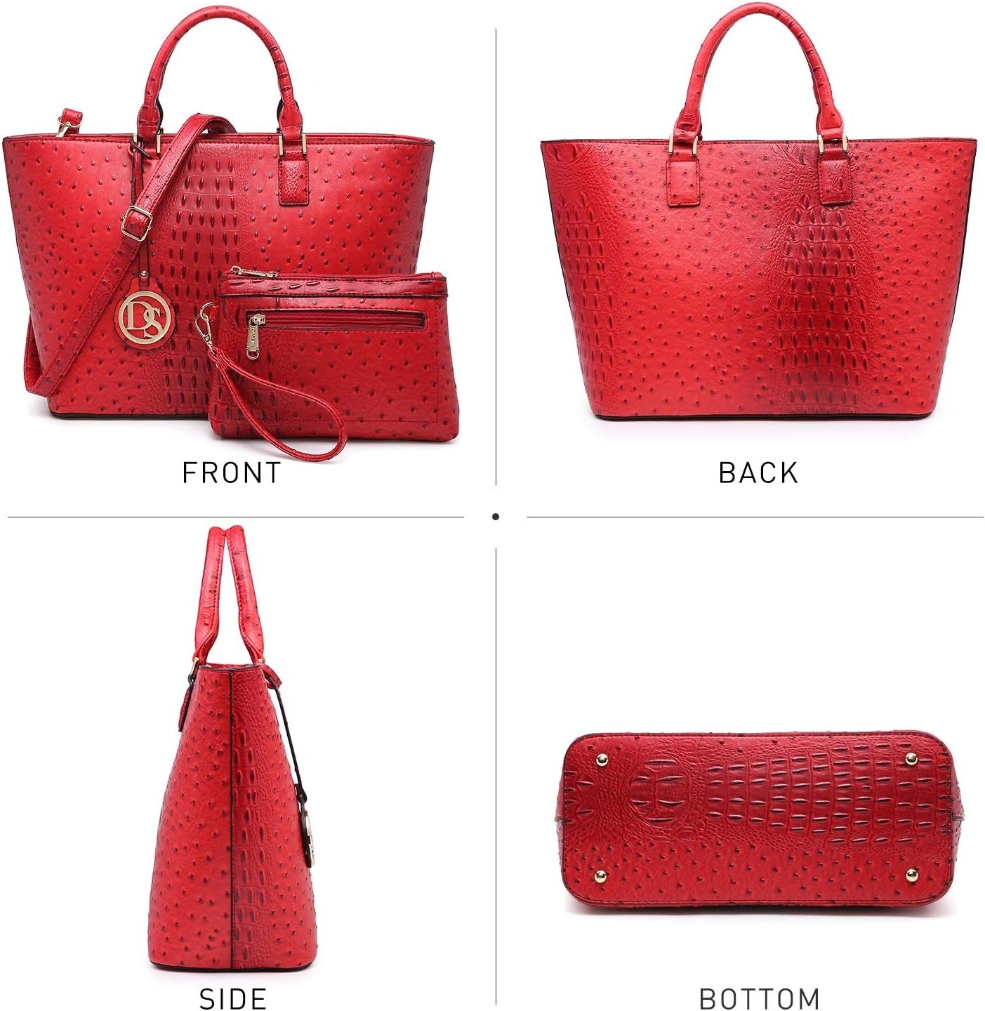 Women Satchel Purse Handbag Shoulder Bag Work Tote Bag with Matching Clutch