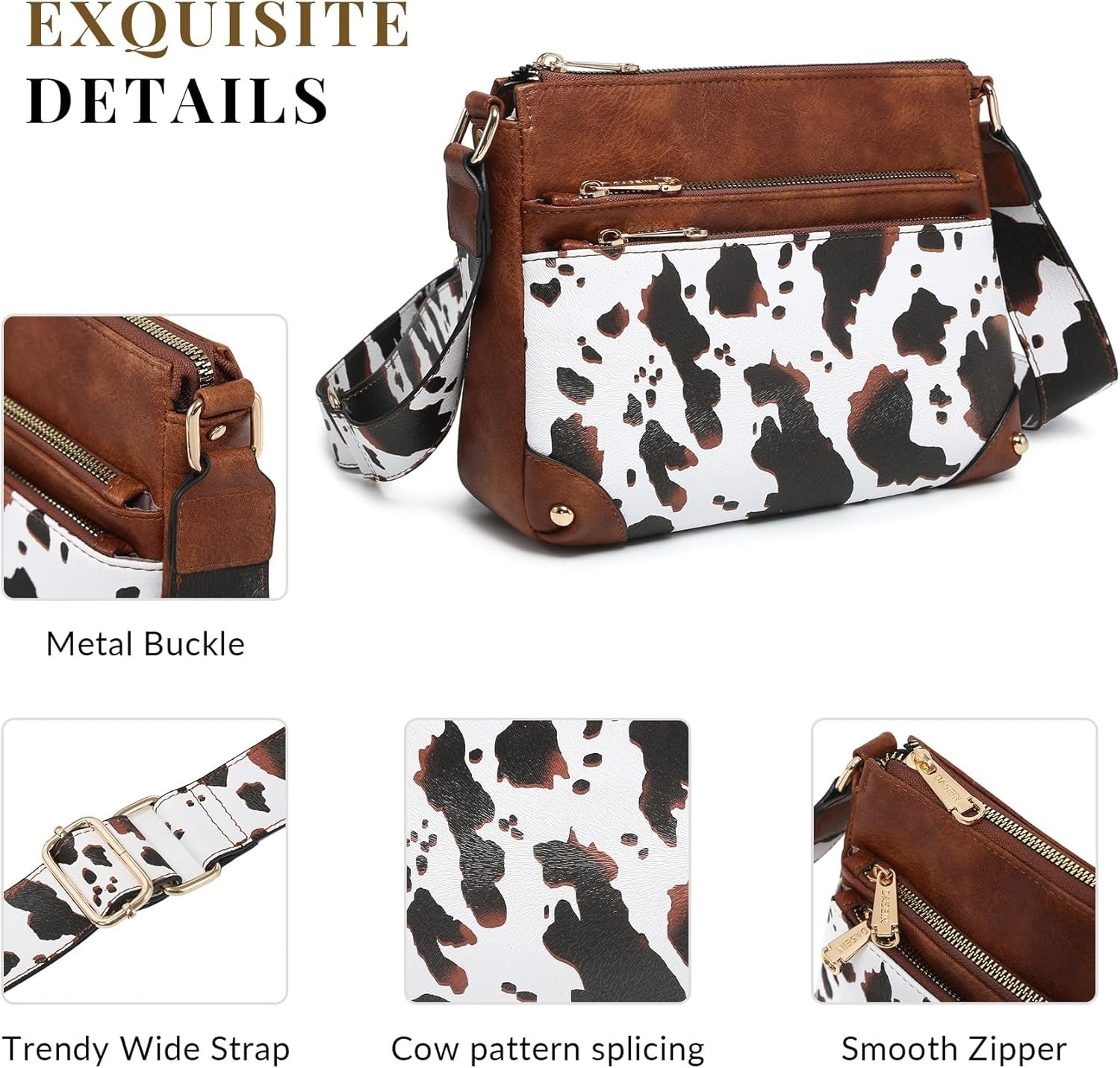 Crossbody Purses for Women Trendy Multi Pockets Shoulder Bag Medium Handbags with Guitar Strap