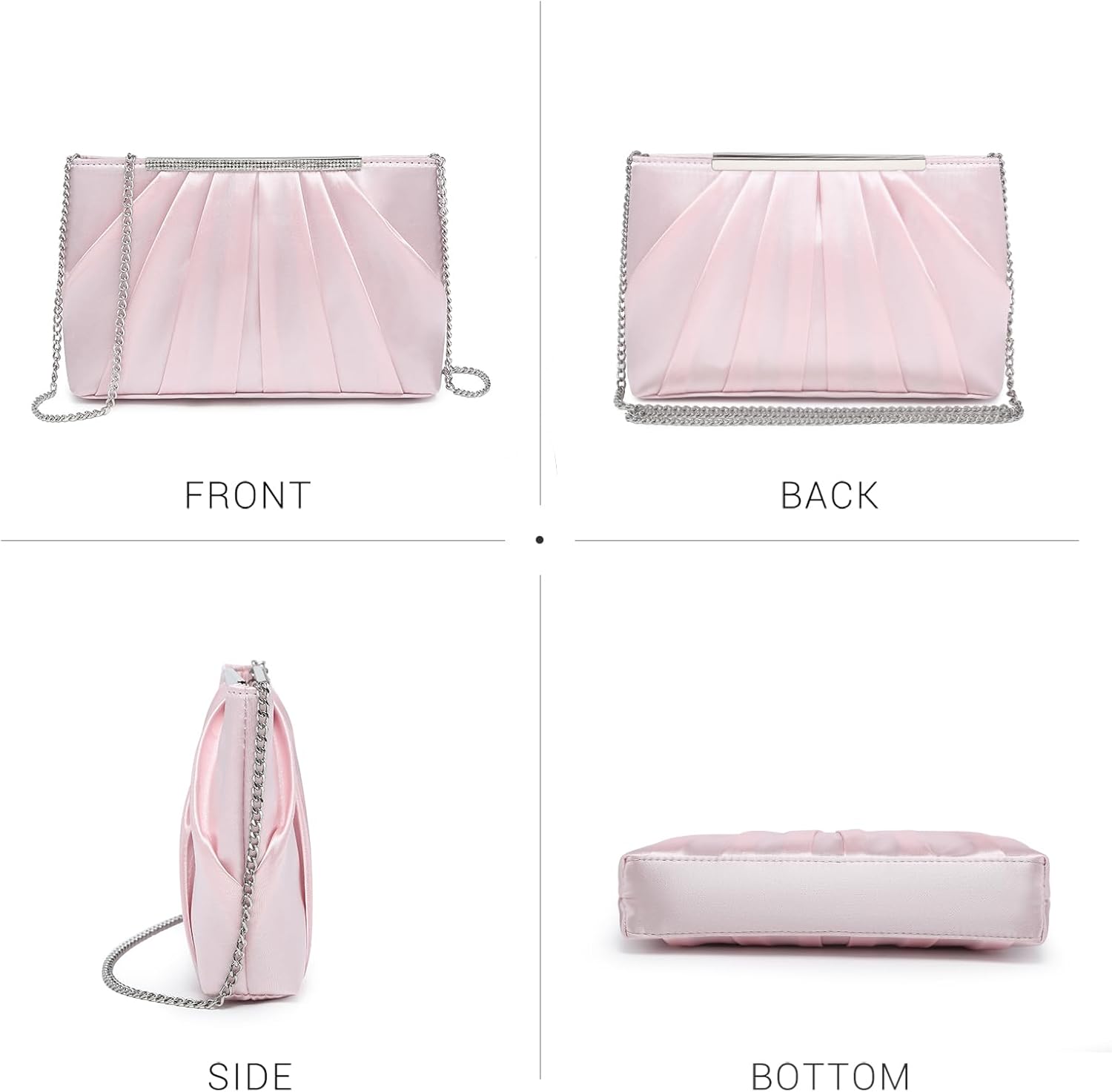 Elegant Pleated Evening Clutch Bags for Women Formal Handbags Purses for Wedding Party Prom with Sparkly Rhinestones