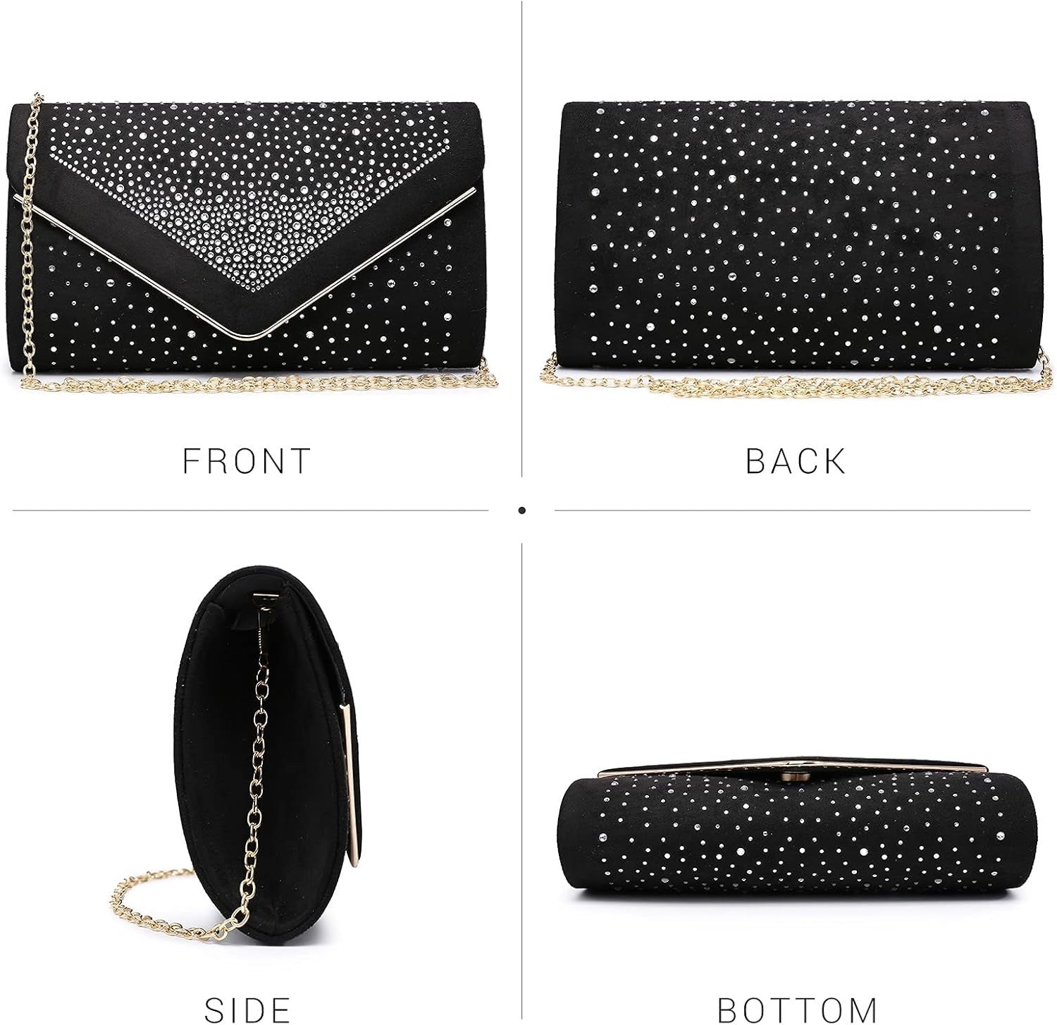 Women Rhinestone Evening Bag Faux Suede Clutch Formal Party Sparkly Purses Cocktail Wedding Handbag