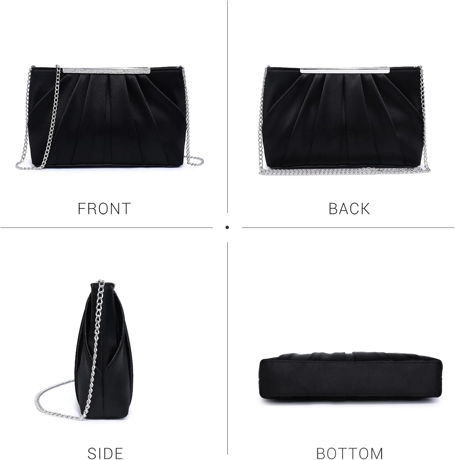 Elegant Pleated Evening Clutch Bags for Women Formal Handbags Purses for Wedding Party Prom with Sparkly Rhinestones