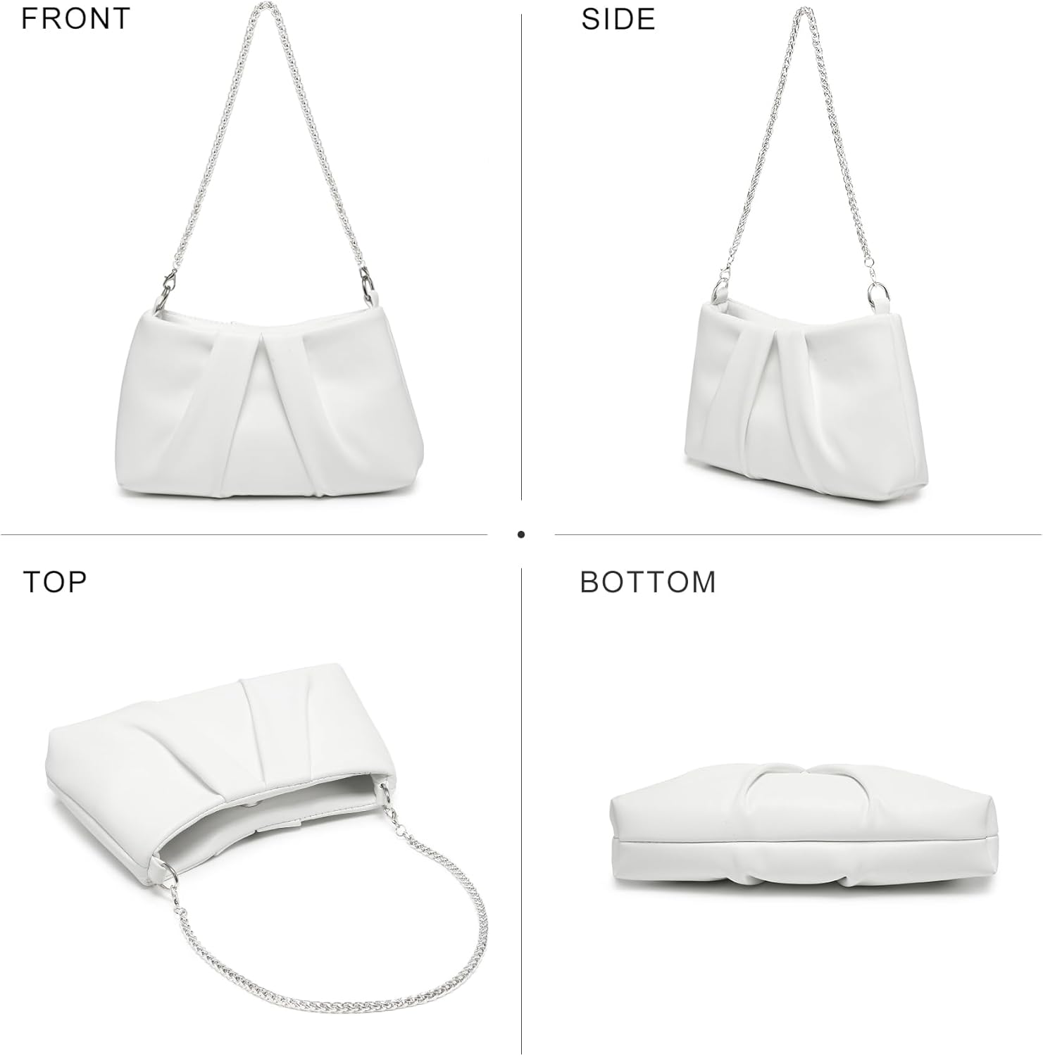 Elegant Pleated Evening Bag Soft Vegan Leather Clutch Purse Dressy Formal Handbag with 2 Chain Straps for Women