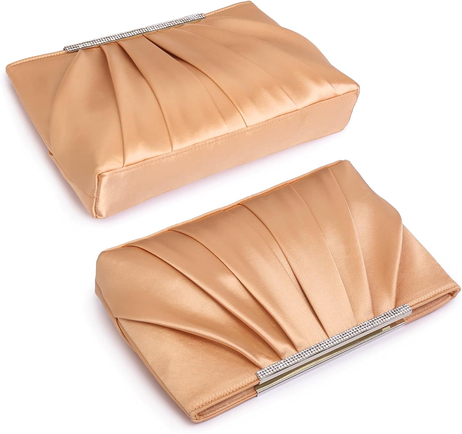 Elegant Pleated Evening Clutch Bags for Women Formal Handbags Purses for Wedding Party Prom with Sparkly Rhinestones