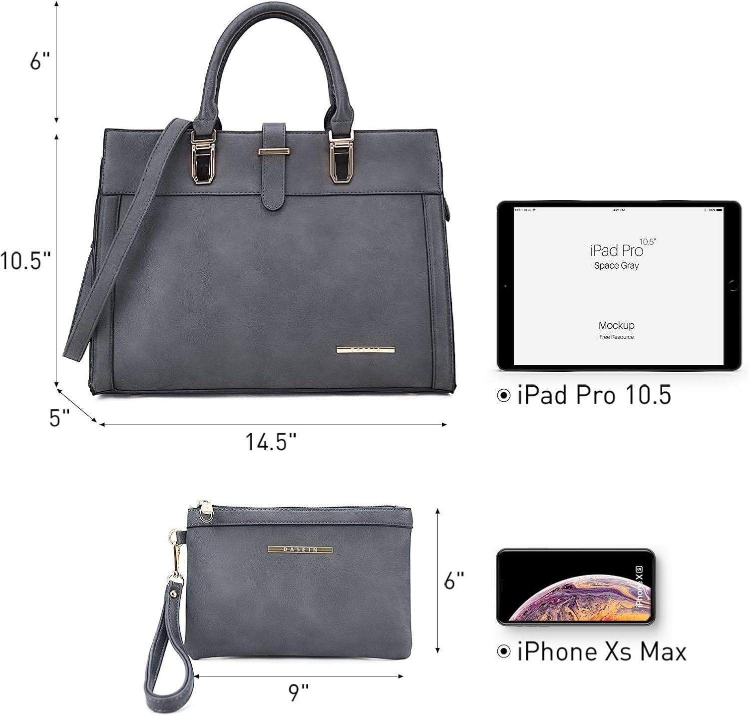 Women's Handbag Flap-over Belt Shoulder Bag Top Handle Tote Satchel Purse Work Bag w/Matching Wristlet