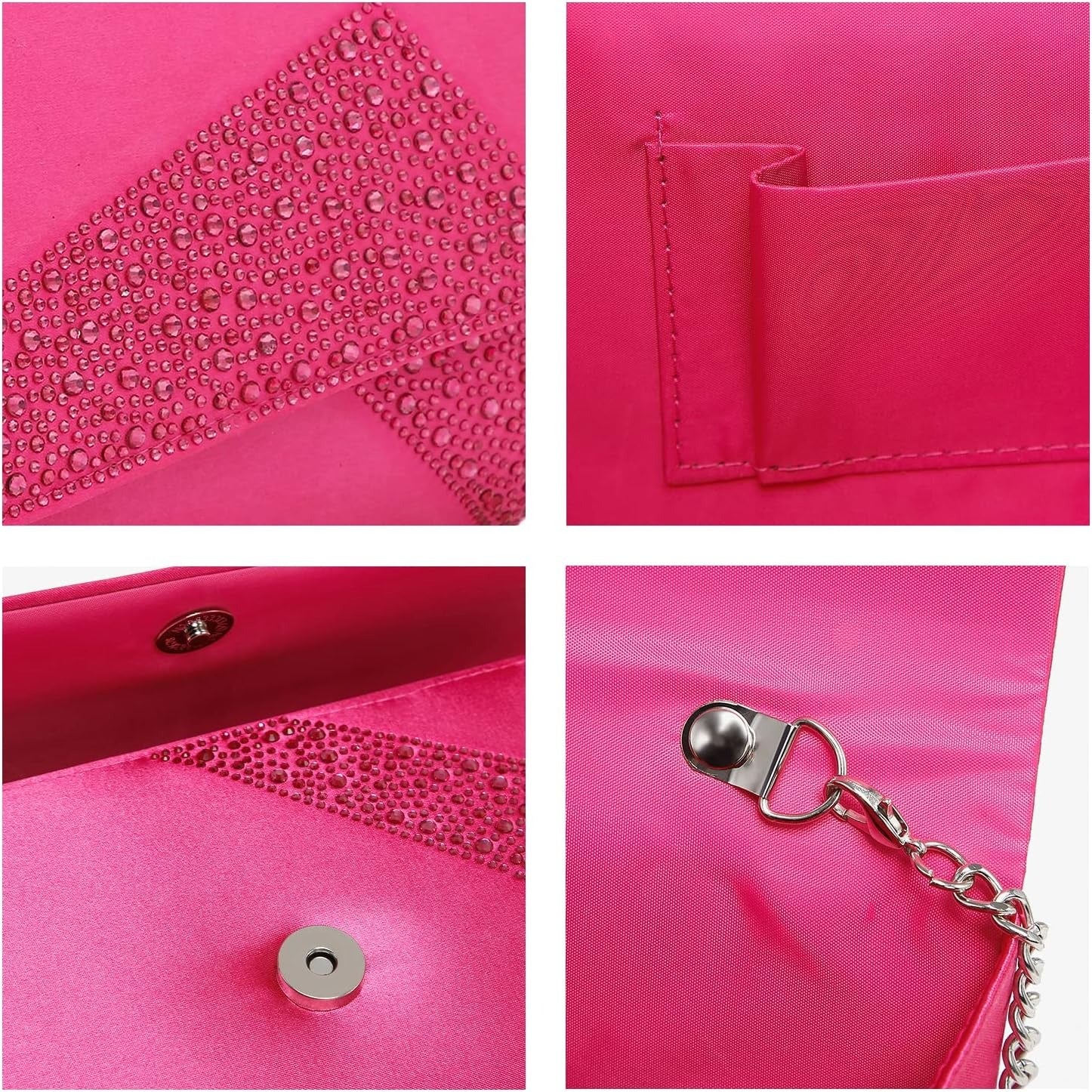 Women's Satin Rhinestone Clutch Evening Bags Sparkle Glitter Shiny Purse Handbag for Party Wedding Cocktail Prom