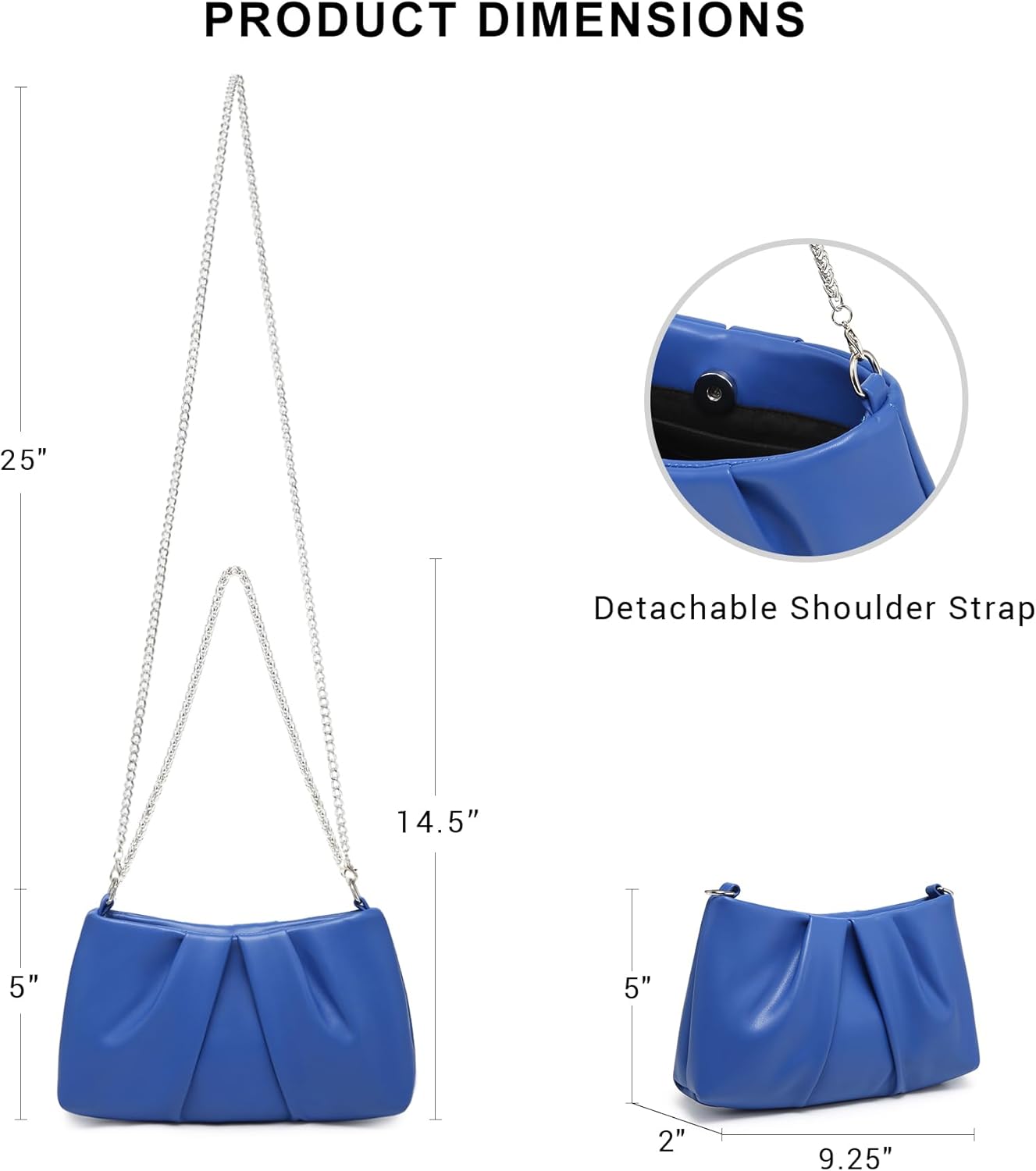 Elegant Pleated Evening Bag Soft Vegan Leather Clutch Purse Dressy Formal Handbag with 2 Chain Straps for Women