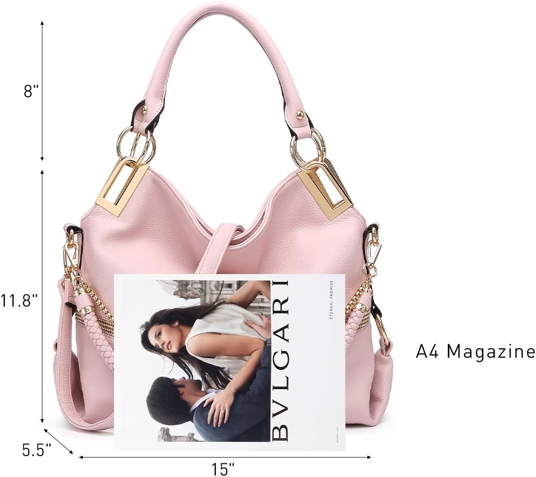 Women's Large Hobo Bag with Rhinestone Accents Vegan Leather Tote Purse Shoulder Handbag for Ladies
