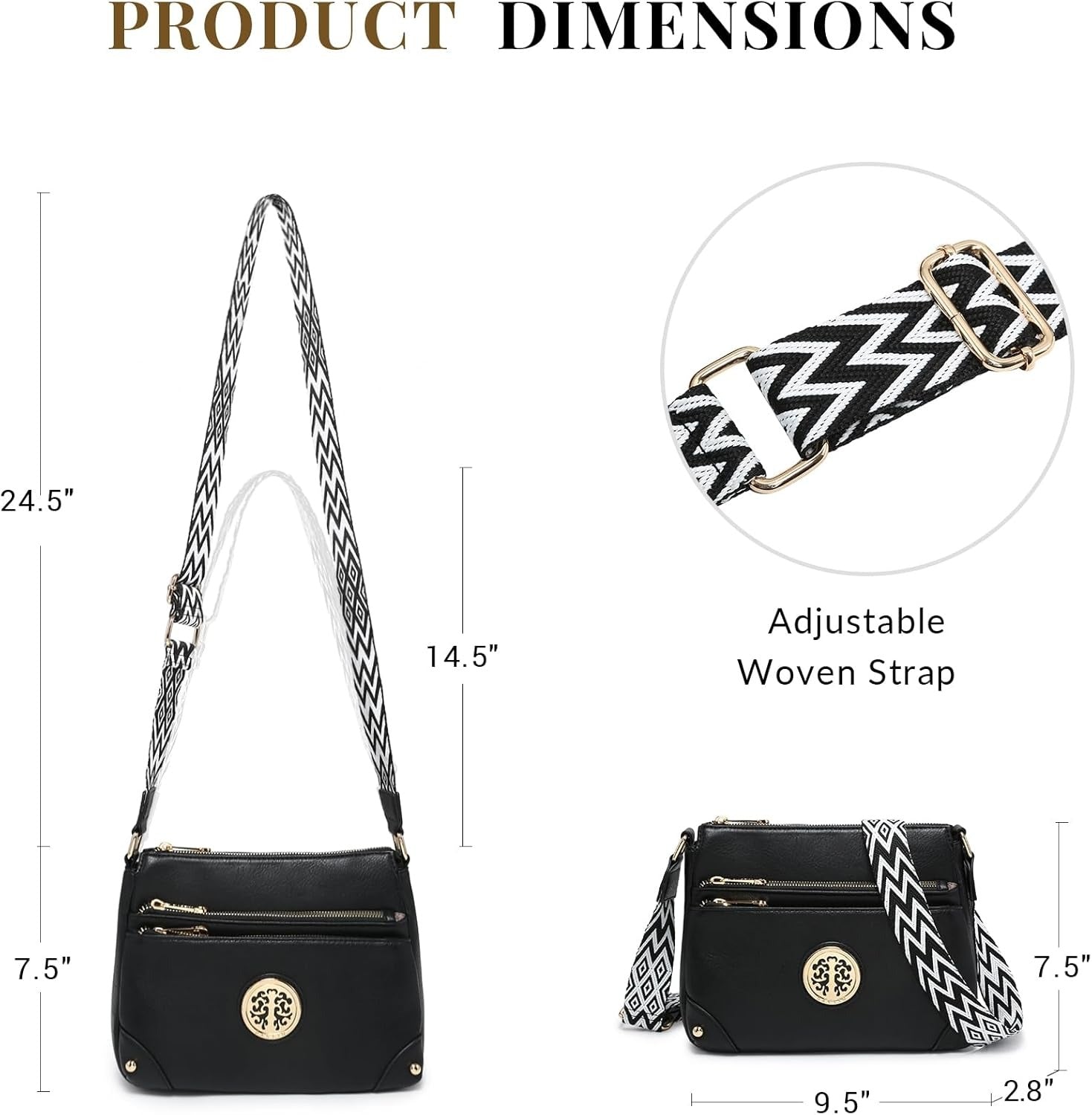 Crossbody Purses for Women Trendy Multi Pockets Shoulder Bag Medium Handbags with Guitar Strap