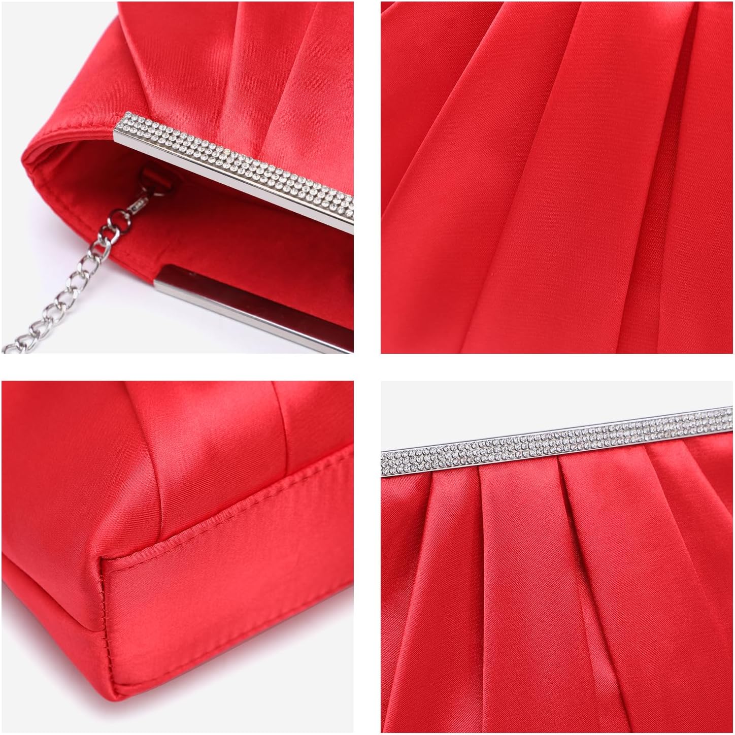 Elegant Pleated Evening Clutch Bags for Women Formal Handbags Purses for Wedding Party Prom with Sparkly Rhinestones