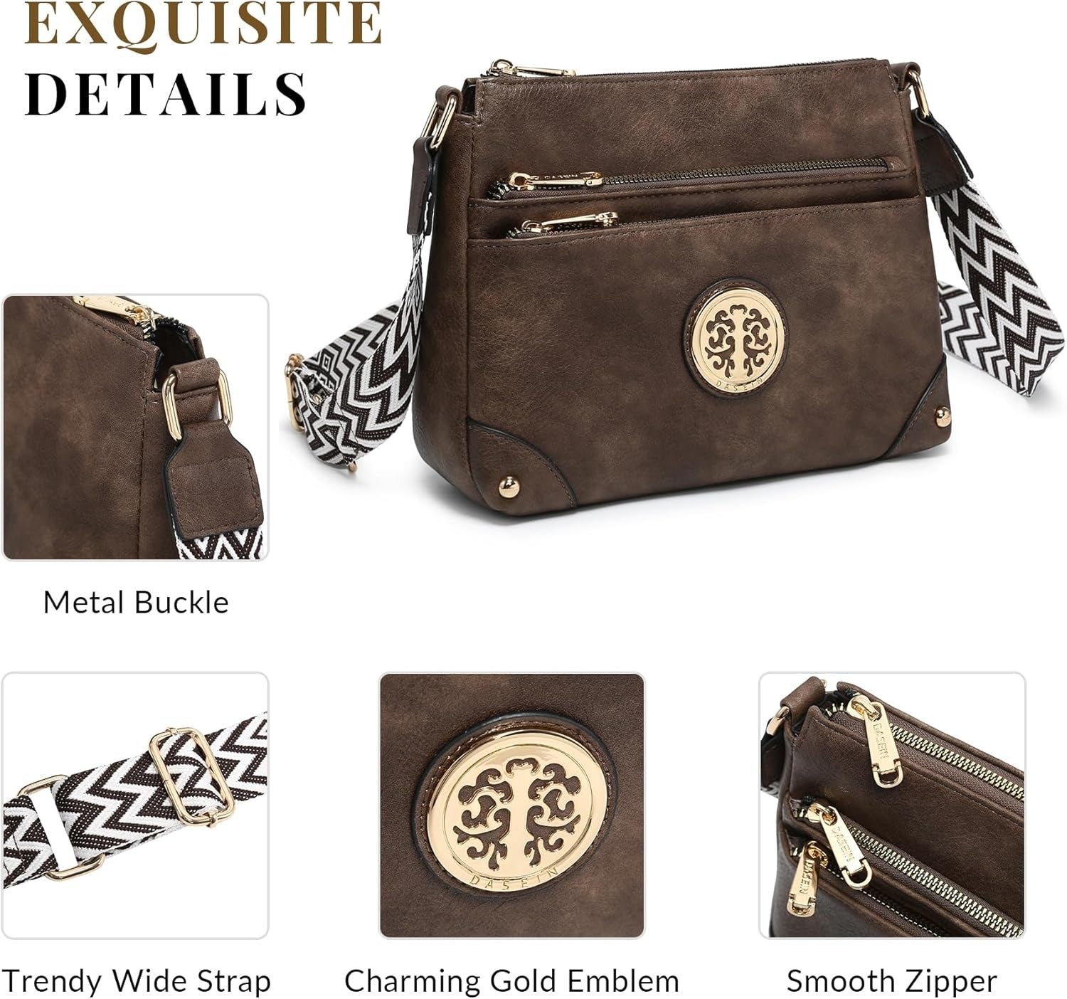 Crossbody Purses for Women Trendy Multi Pockets Shoulder Bag Medium Handbags with Guitar Strap