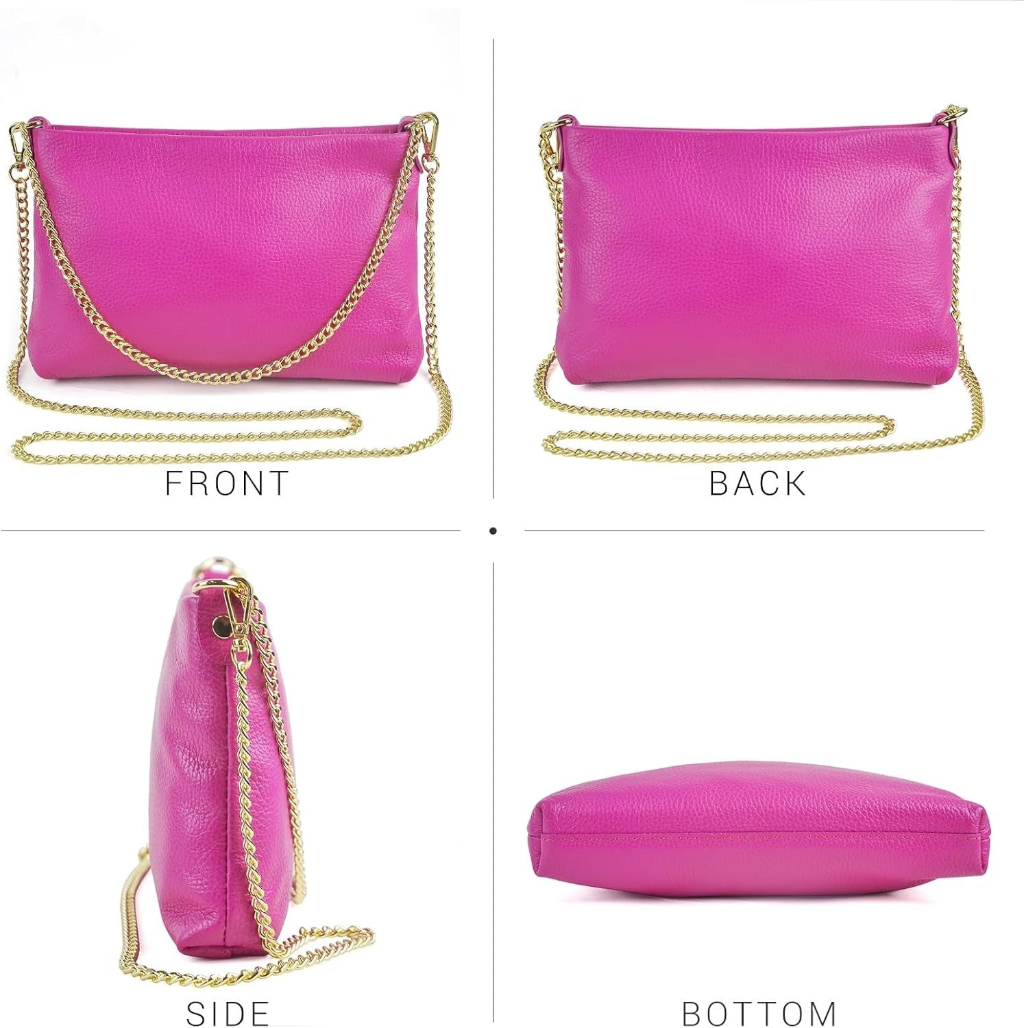 Italian Genuine Leather Handbag for Women Clutch Evening Bag Gold Chain Strap Shoulder Bag Crossbody Purse