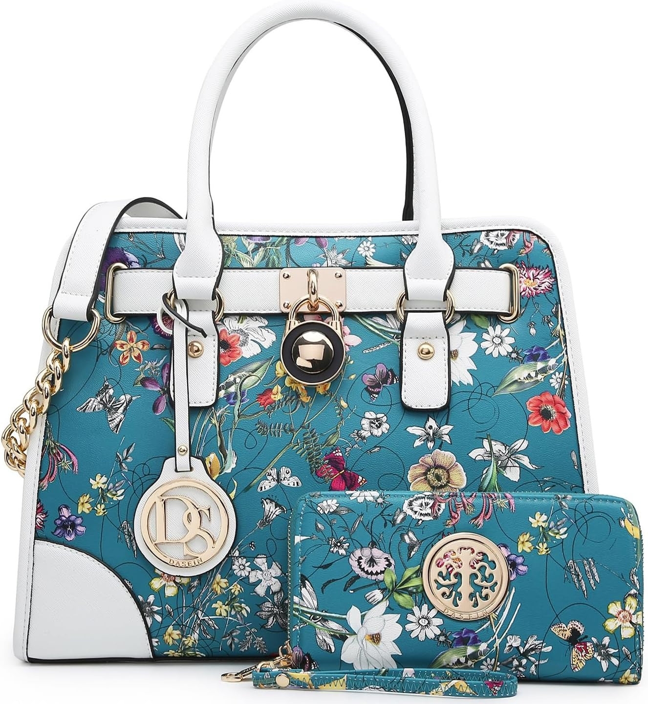 Women Flower Handbags Top Handle Satchel Purse Shoulder Bag Hobo Bag Work Bag Set