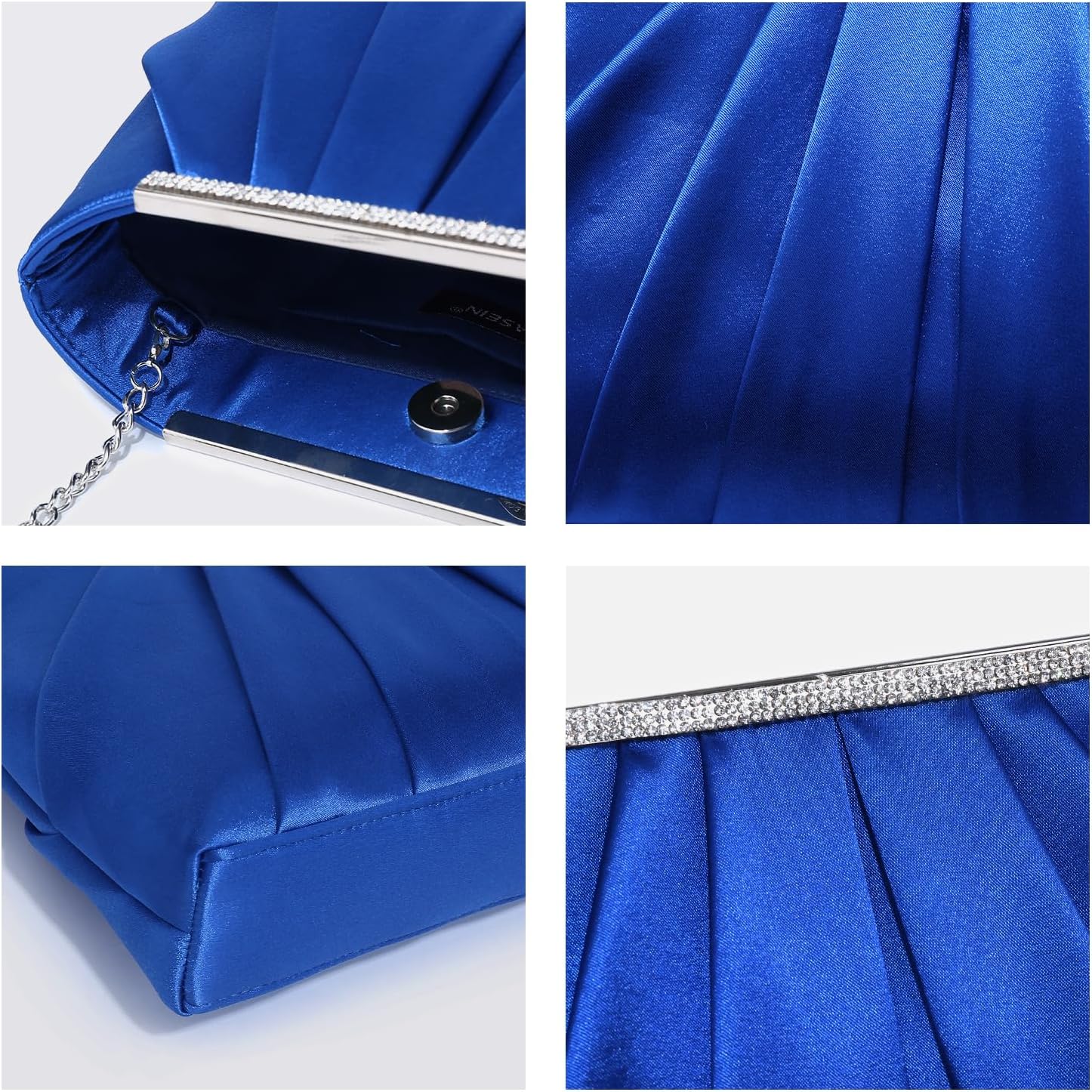 Elegant Pleated Evening Clutch Bags for Women Formal Handbags Purses for Wedding Party Prom with Sparkly Rhinestones
