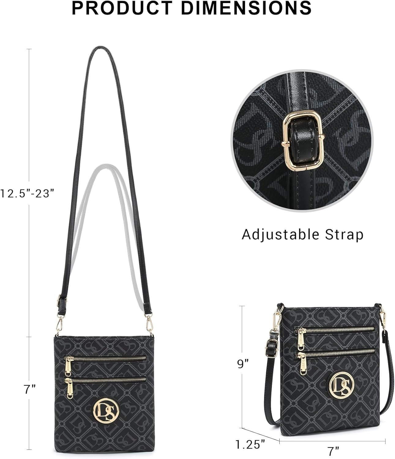 Women Small Crossbody Bag Lightweight Shoulder Purses Multi Zipper Pockets Phone Purse Handbag