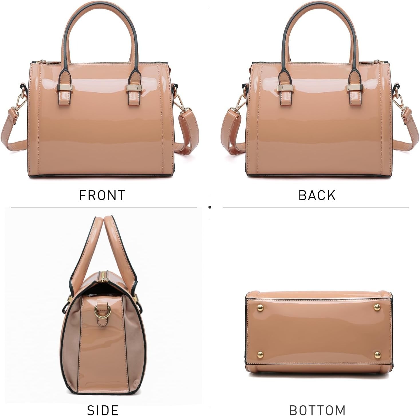 Shiny Patent Faux Leather Handbags Barrel Top Handle Purse Satchel Bag Shoulder Bag for Women