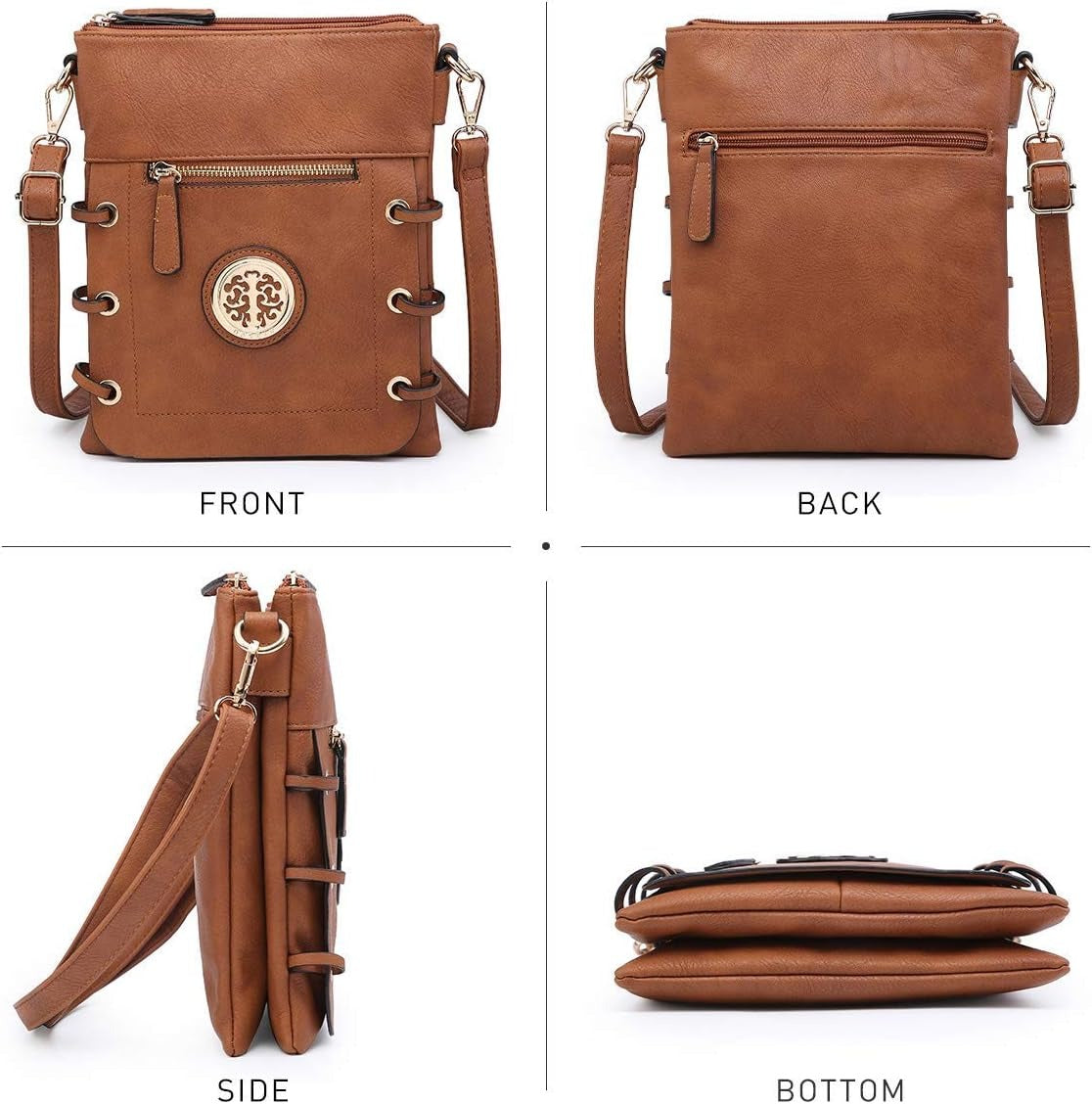 Women Lightweight Shoulder Purse Soft PU Leather Crossbody Bag Multi Pocket Travel Purses with Double Zipper