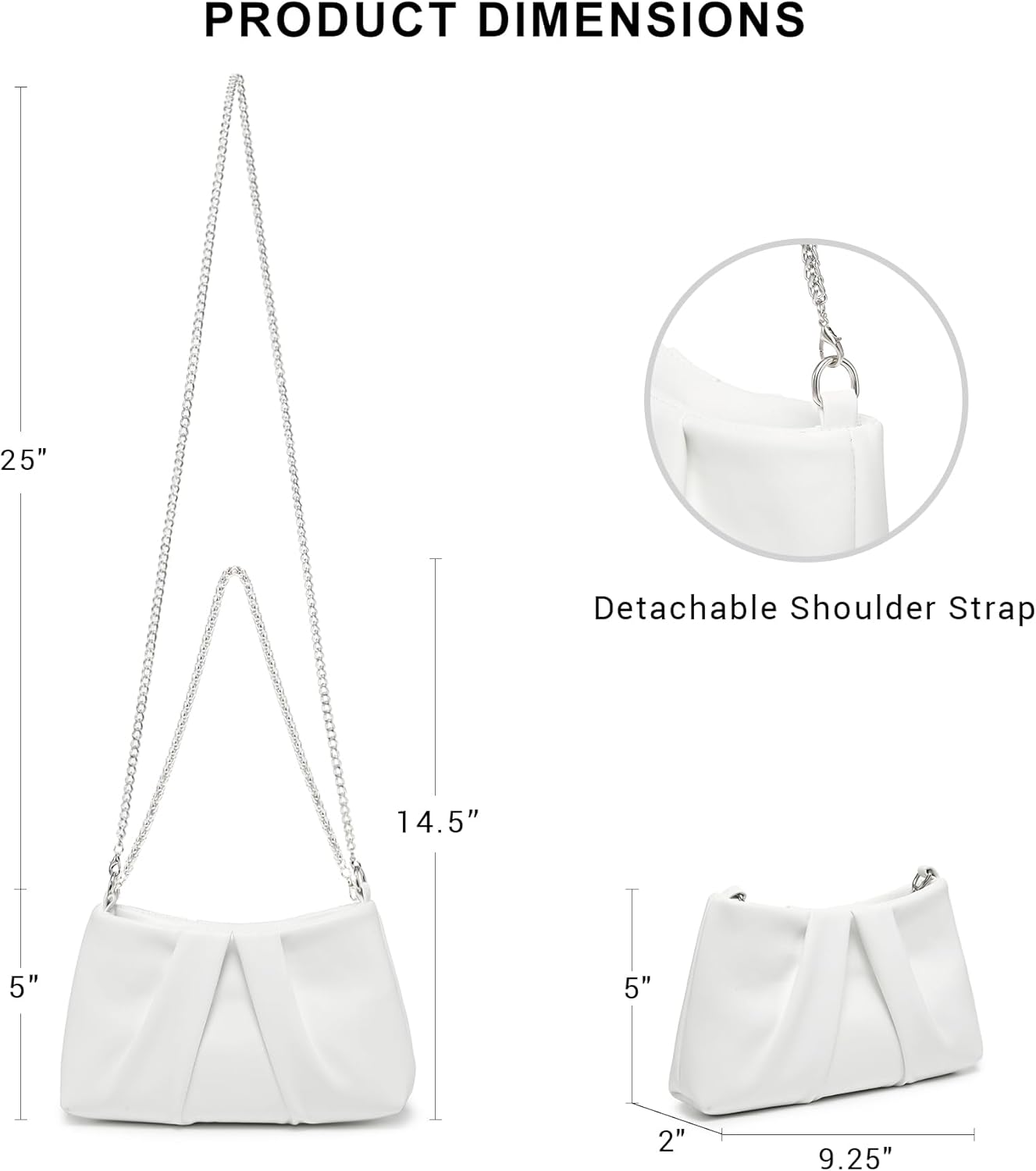 Elegant Pleated Evening Bag Soft Vegan Leather Clutch Purse Dressy Formal Handbag with 2 Chain Straps for Women