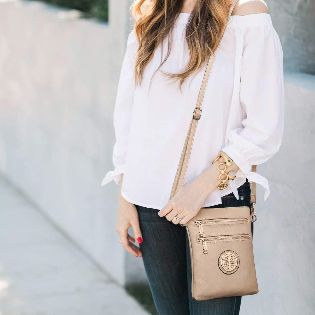 Women Small Crossbody Bag Lightweight Shoulder Purses Multi Zipper Pockets Phone Purse Handbag