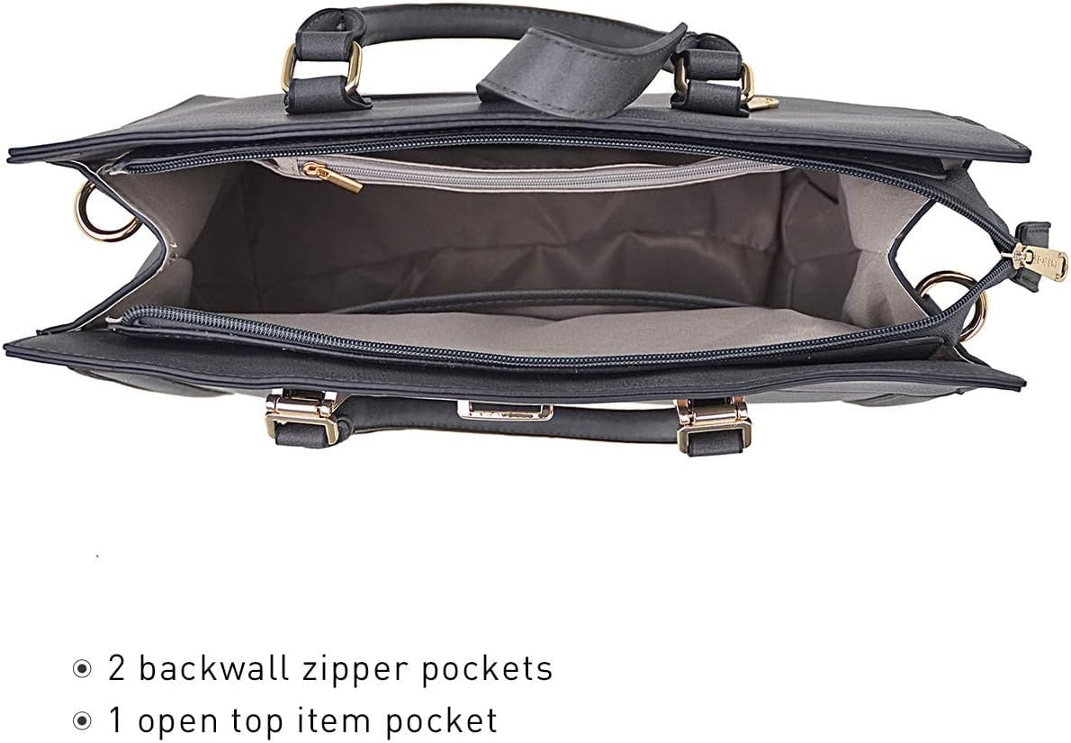 Women's Handbag Flap-over Belt Shoulder Bag Top Handle Tote Satchel Purse Work Bag w/Matching Wristlet