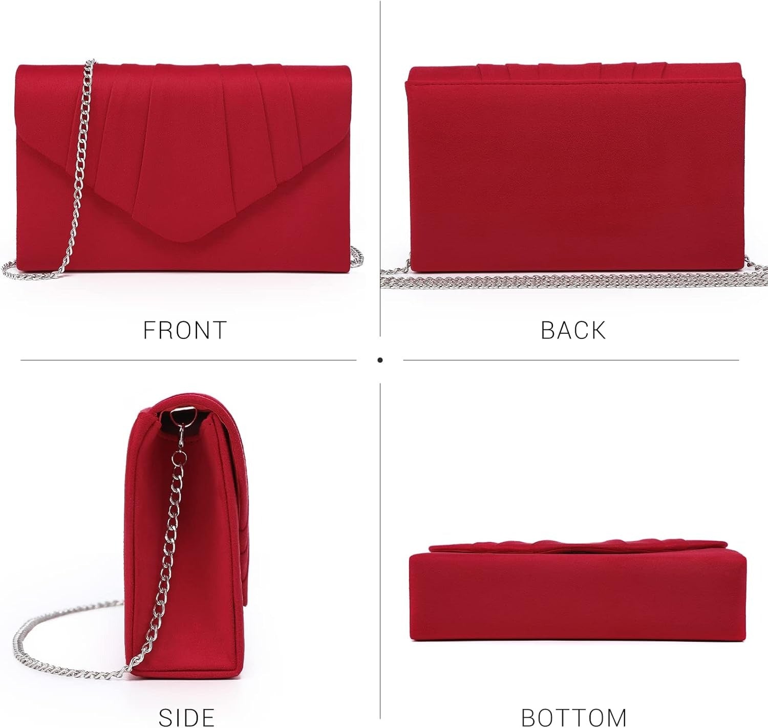 Women's Evening Bag Pleated Envelope Clutch Handbag Wedding Party Bridal Purse