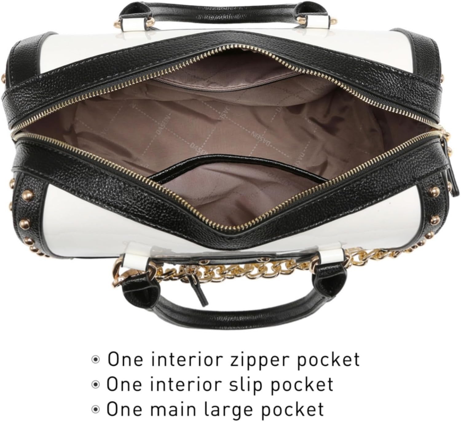Women's Barrel Bag Shiny Patent Faux Leather Handbag with Rivet Decoration Top Handle Satchel Shoulder Purse