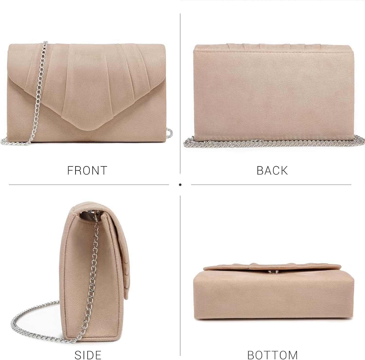 Women's Evening Bag Pleated Envelope Clutch Handbag Wedding Party Bridal Purse