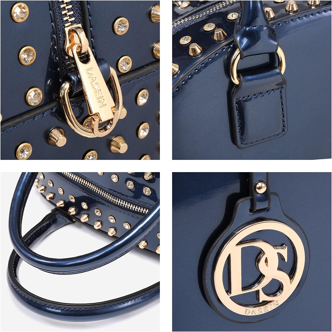 Women Patent Leather Purses Handbags Dome Satchel Purse Work Tote Structured Shoulder Bag with Long Strap