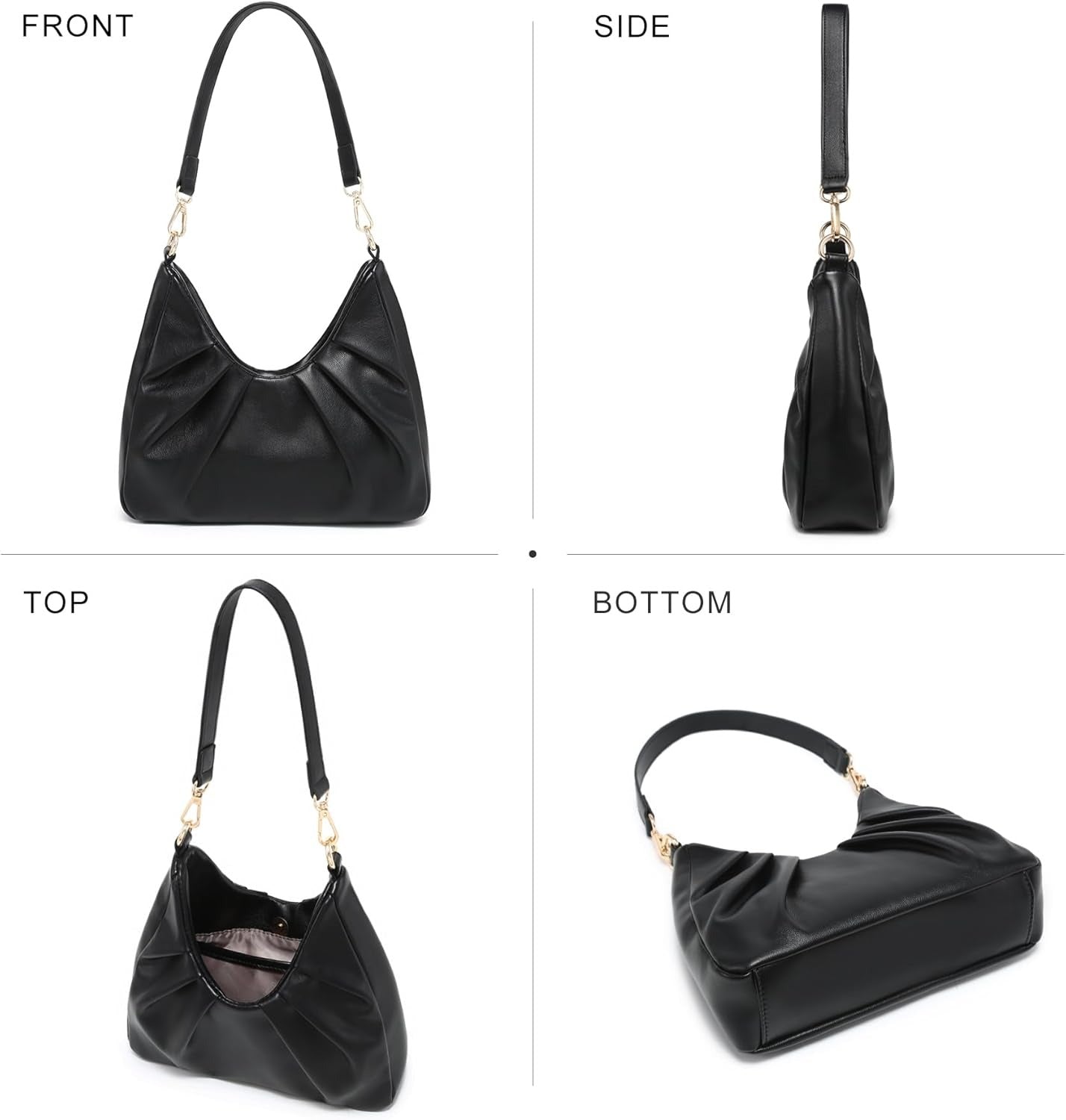 Ruched Hobo Handbag for Women Retro Shoulder Purse Crossbody Bag with 2 Removable Straps