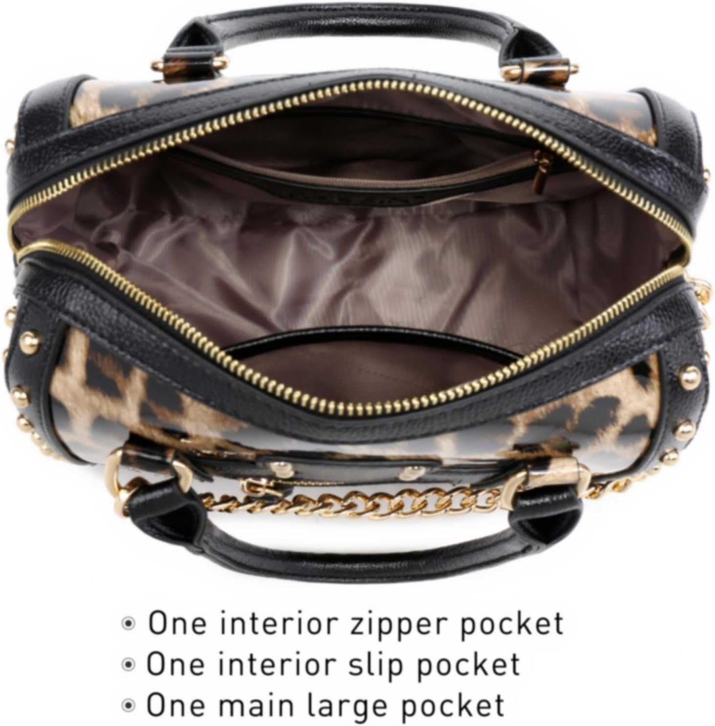 Women's Barrel Bag Shiny Patent Faux Leather Handbag with Rivet Decoration Top Handle Satchel Shoulder Purse