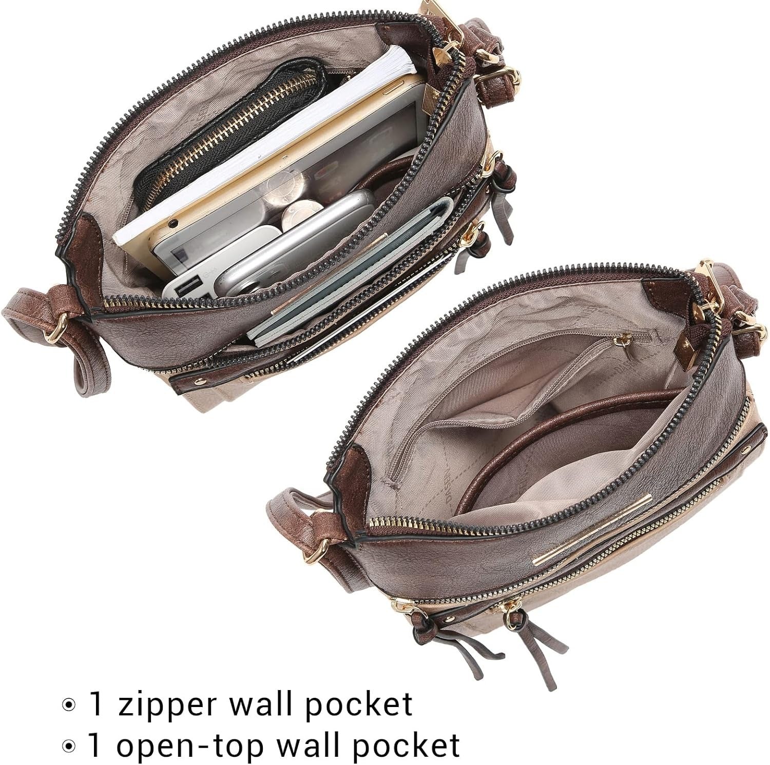 Crossbody Purse for Women Vegan Leather Shoulder Handbags Messenger Bags with Multi Zipper Pockets