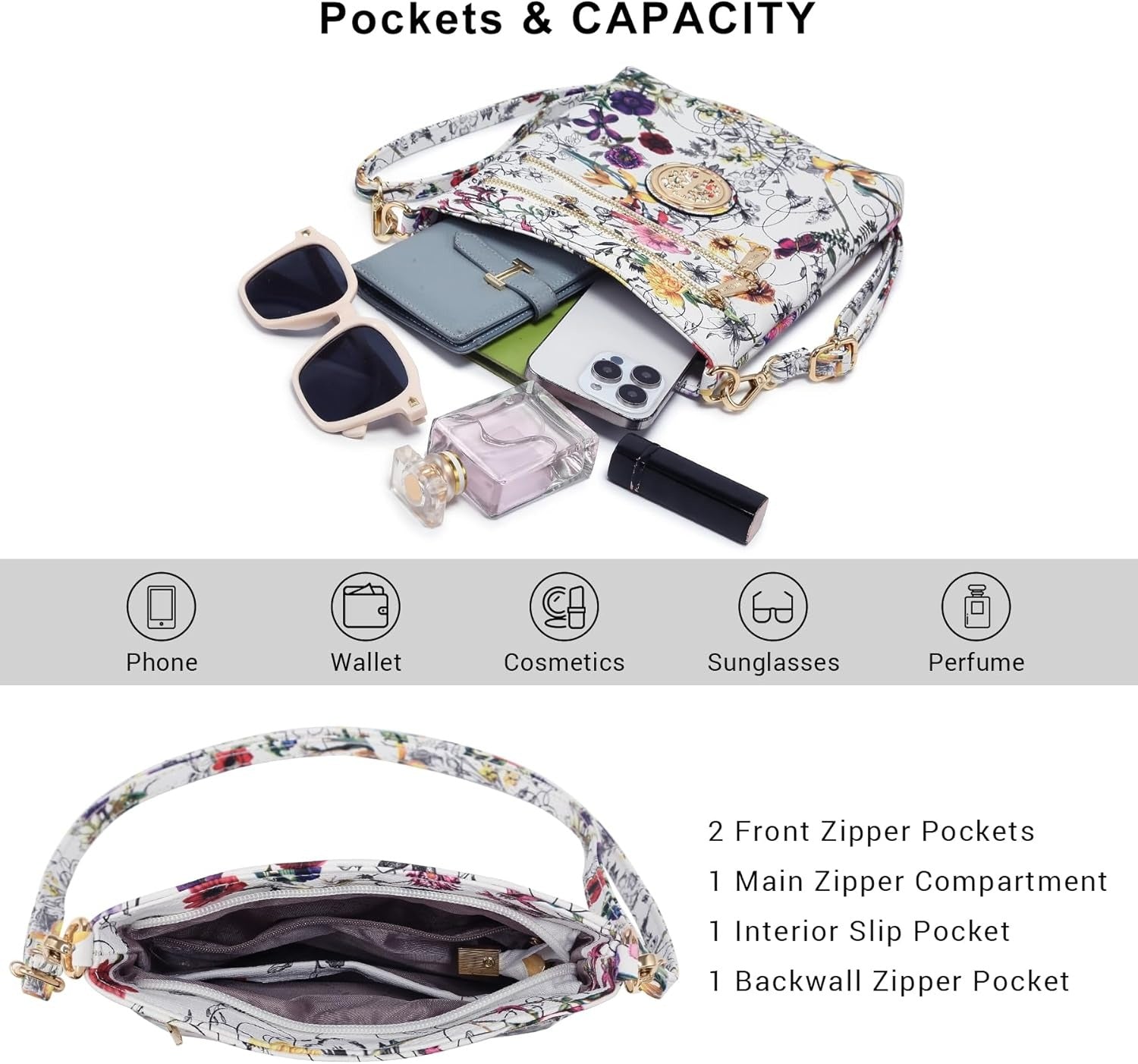 Women Small Crossbody Bag Lightweight Shoulder Purses Multi Zipper Pockets Phone Purse Handbag