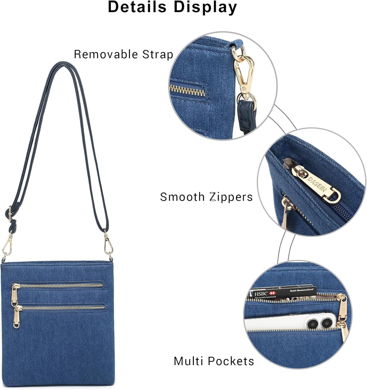 Women Small Crossbody Bag Lightweight Shoulder Purses Multi Zipper Pockets Phone Purse Handbag