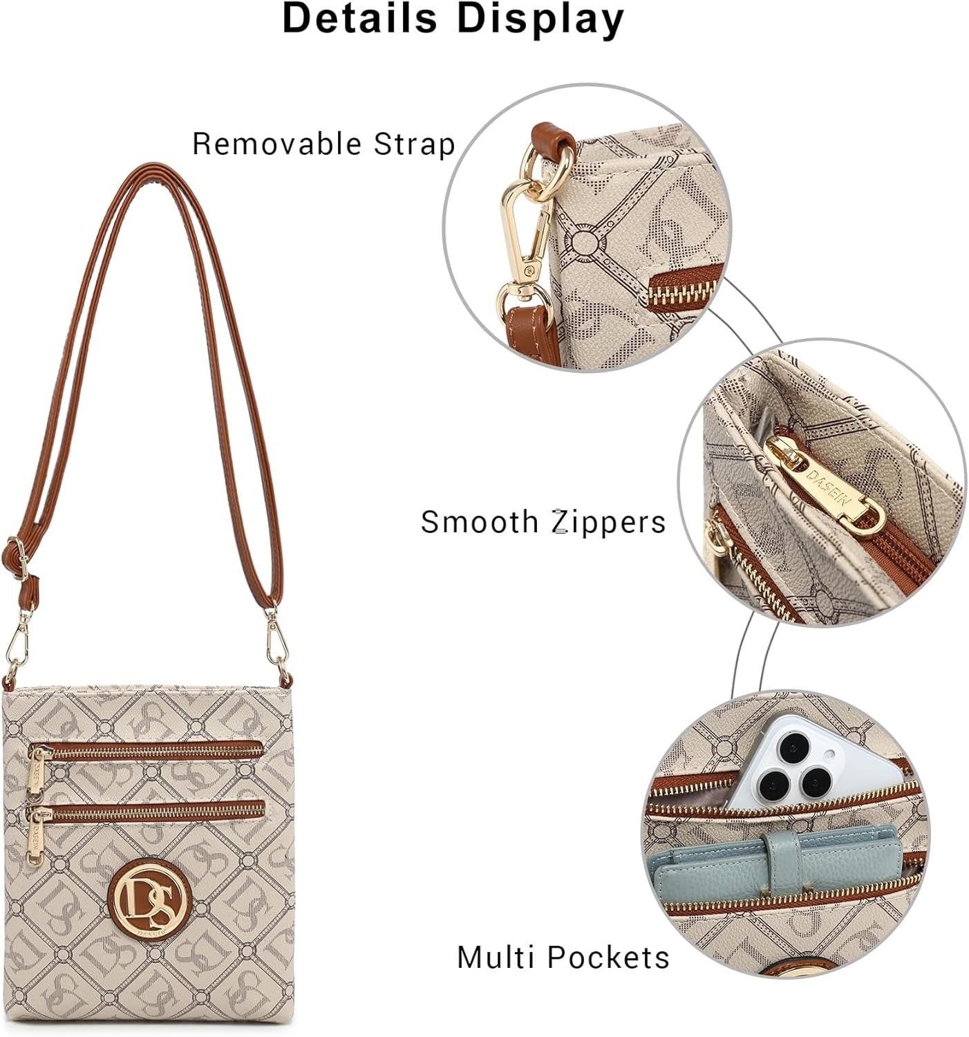 Women Small Crossbody Bag Lightweight Shoulder Purses Multi Zipper Pockets Phone Purse Handbag