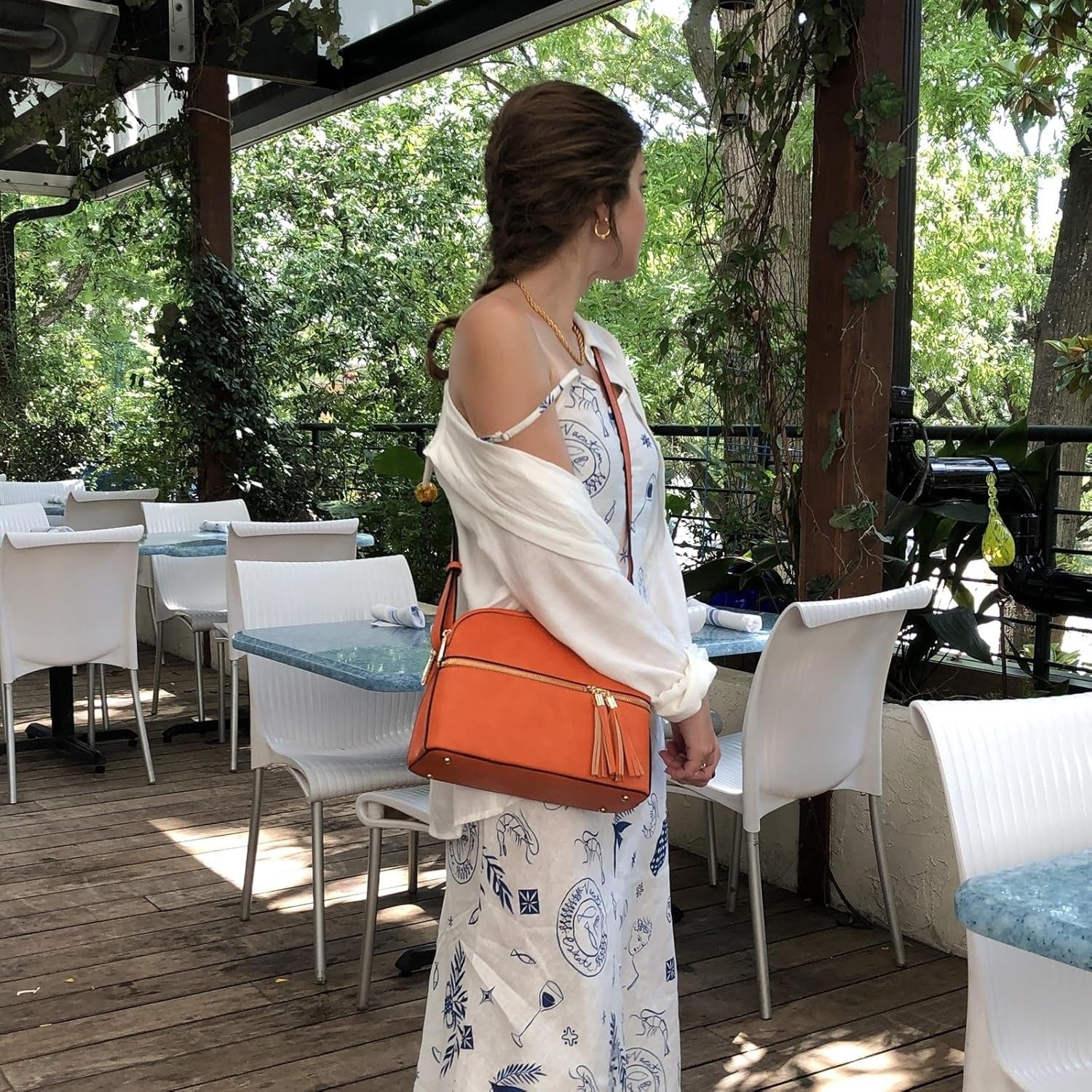 Women Tassel Zipper Pocket Crossbody Bag Shoulder Purse Fashion Travel Bag with Multi Pockets
