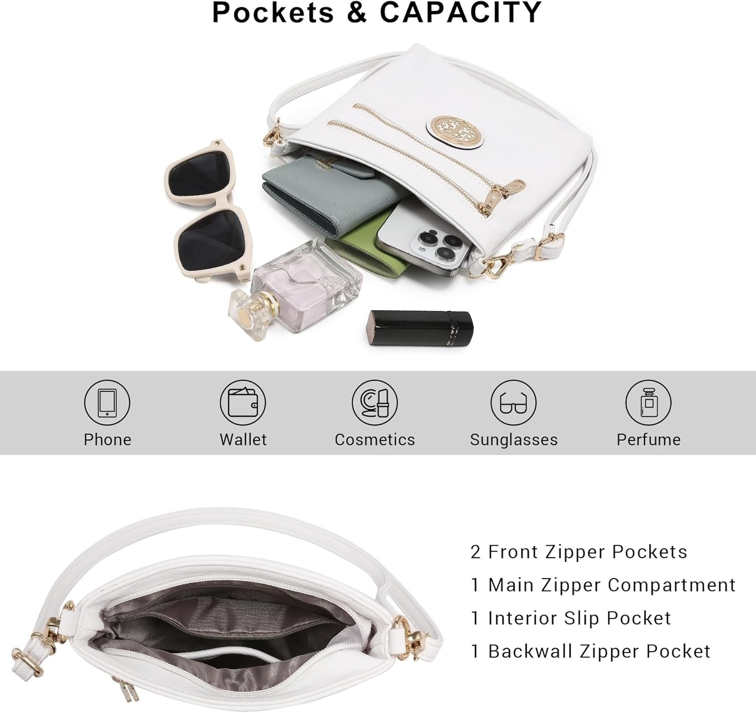 Women Small Crossbody Bag Lightweight Shoulder Purses Multi Zipper Pockets Phone Purse Handbag