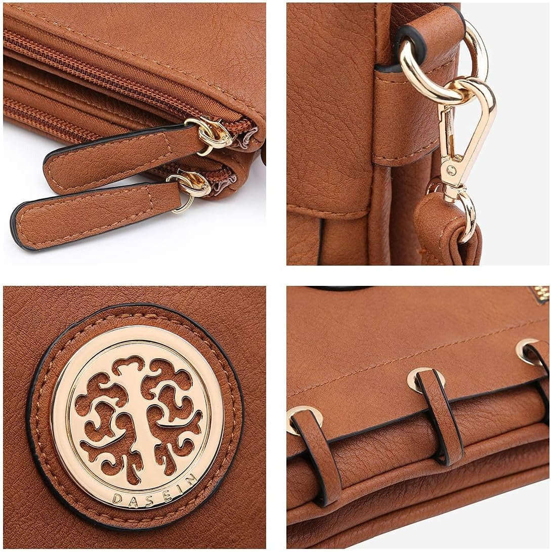 Women Lightweight Shoulder Purse Soft PU Leather Crossbody Bag Multi Pocket Travel Purses with Double Zipper