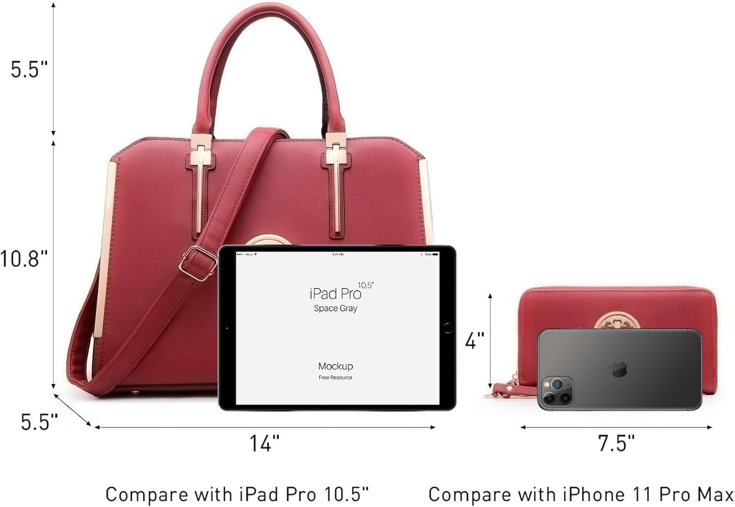 Women Large Handbag Purse Vegan Leather Satchel Work Bag Shoulder Tote with Matching Wallet