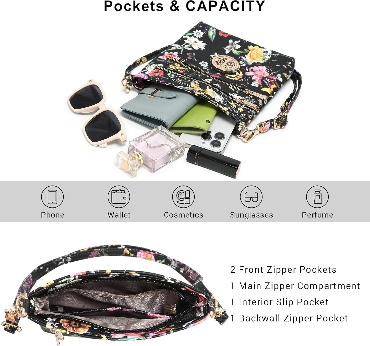 Women Small Crossbody Bag Lightweight Shoulder Purses Multi Zipper Pockets Phone Purse Handbag