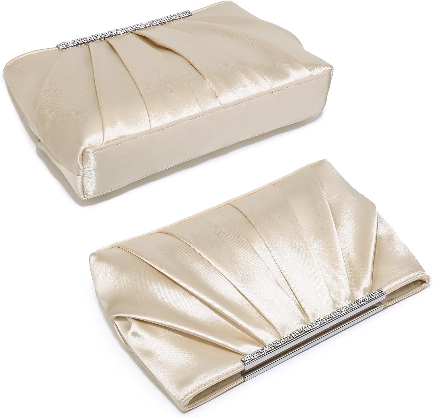 Elegant Pleated Evening Clutch Bags for Women Formal Handbags Purses for Wedding Party Prom with Sparkly Rhinestones