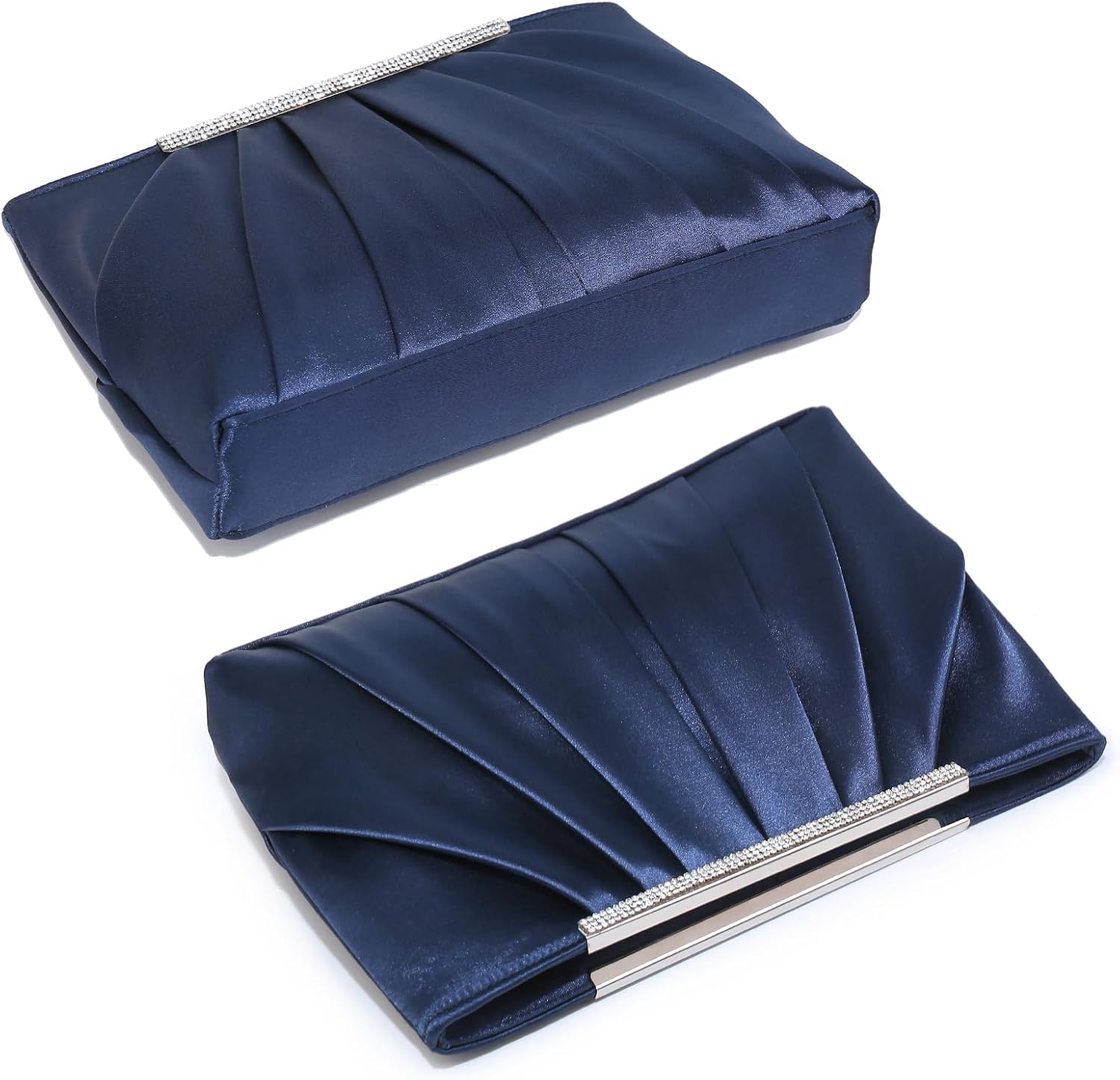 Elegant Pleated Evening Clutch Bags for Women Formal Handbags Purses for Wedding Party Prom with Sparkly Rhinestones