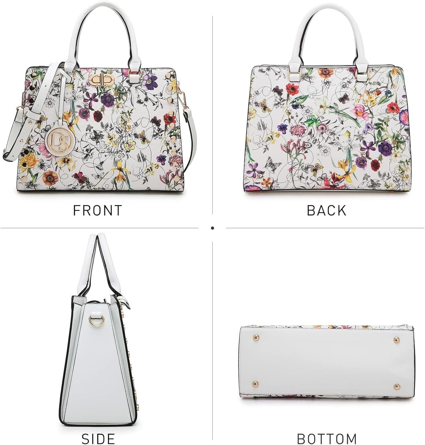 Women Medium Satchel Handbag Work Tote Shoulder Bag Top Handle Purse Flower