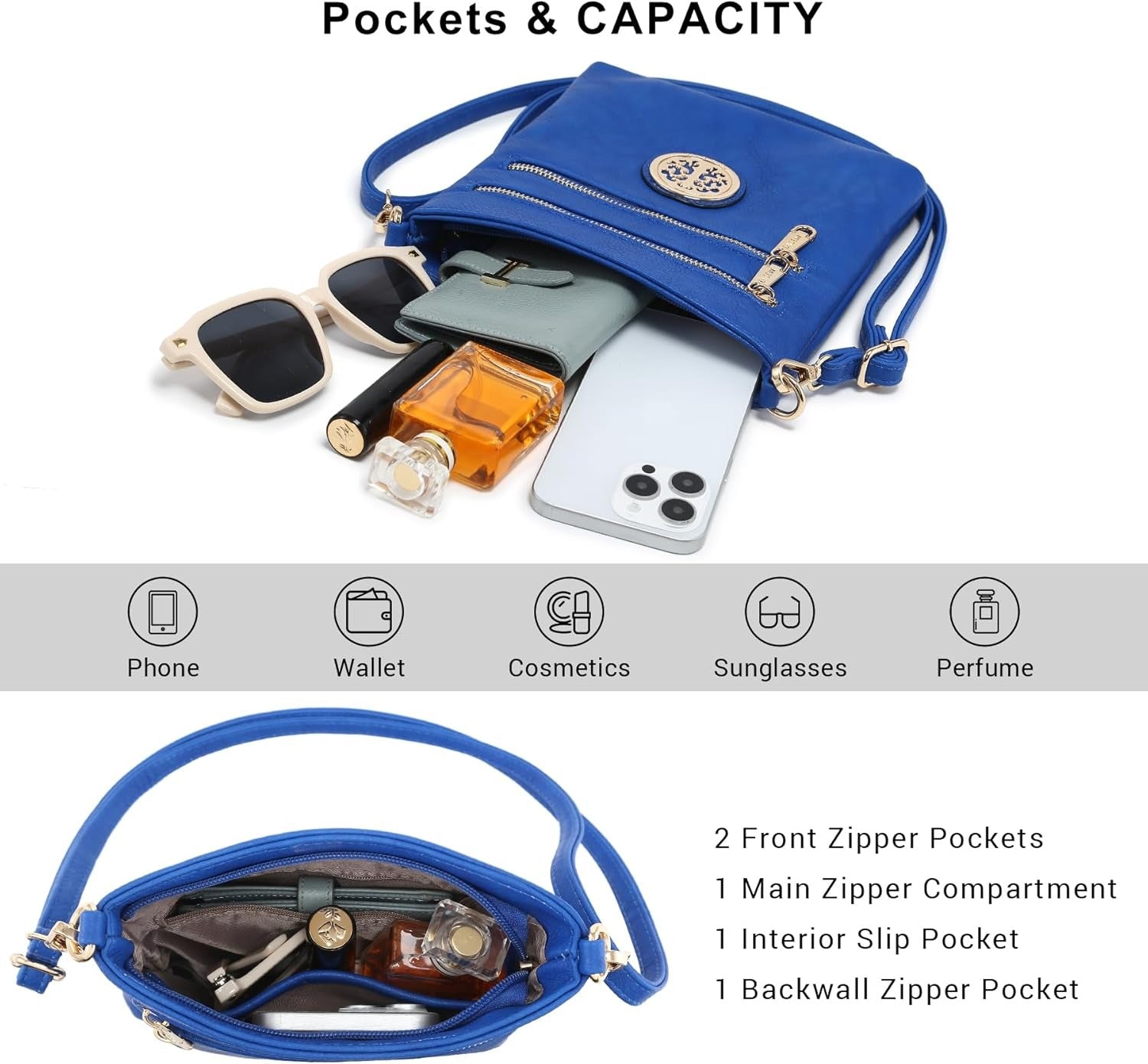 Women Small Crossbody Bag Lightweight Shoulder Purses Multi Zipper Pockets Phone Purse Handbag