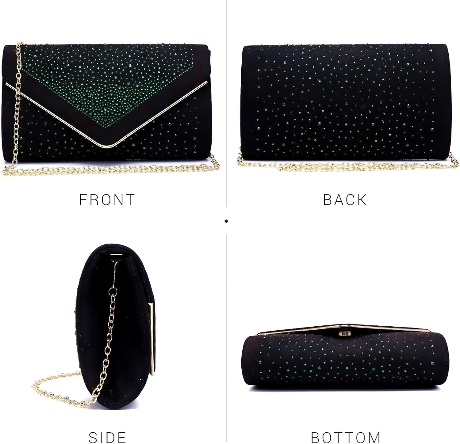 Women Rhinestone Evening Bag Faux Suede Clutch Formal Party Sparkly Purses Cocktail Wedding Handbag