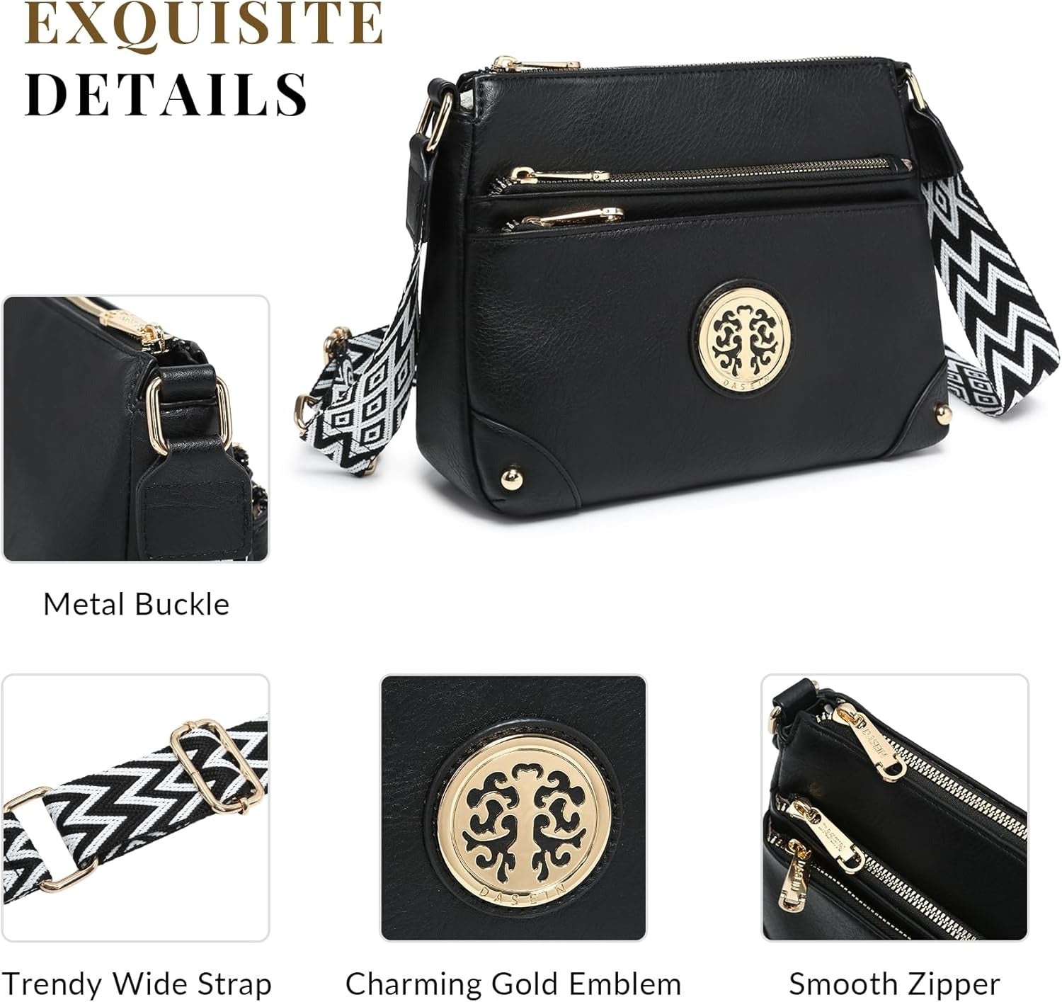 Crossbody Purses for Women Trendy Multi Pockets Shoulder Bag Medium Handbags with Guitar Strap