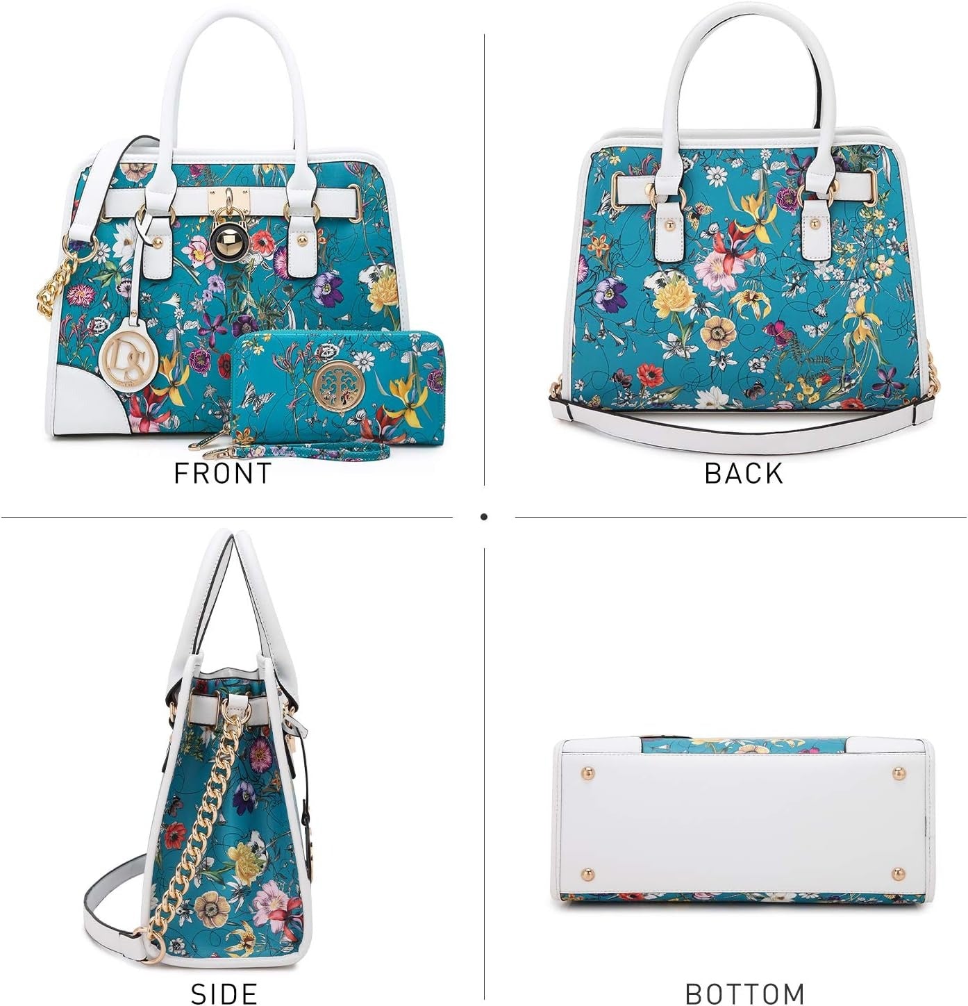 Women Flower Handbags Top Handle Satchel Purse Shoulder Bag Hobo Bag Work Bag Set