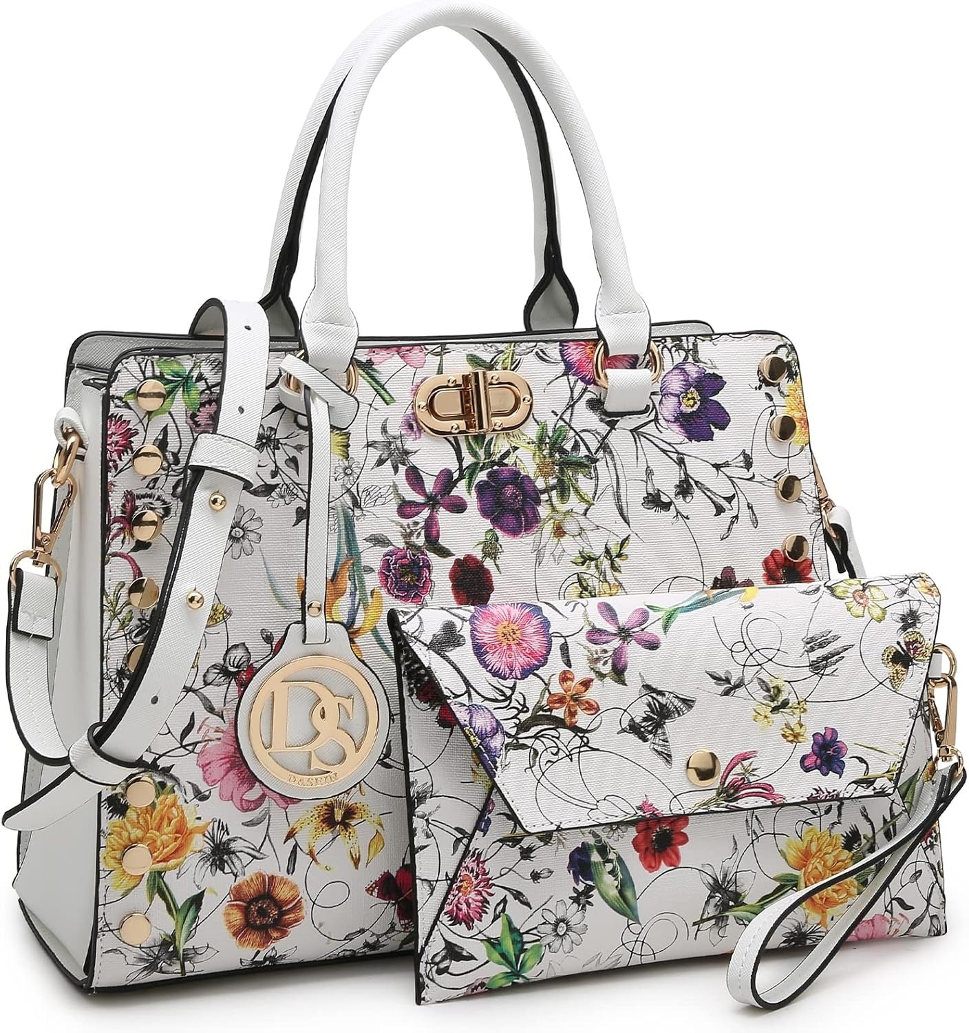 Women Medium Satchel Handbag Work Tote Shoulder Bag Top Handle Purse Flower